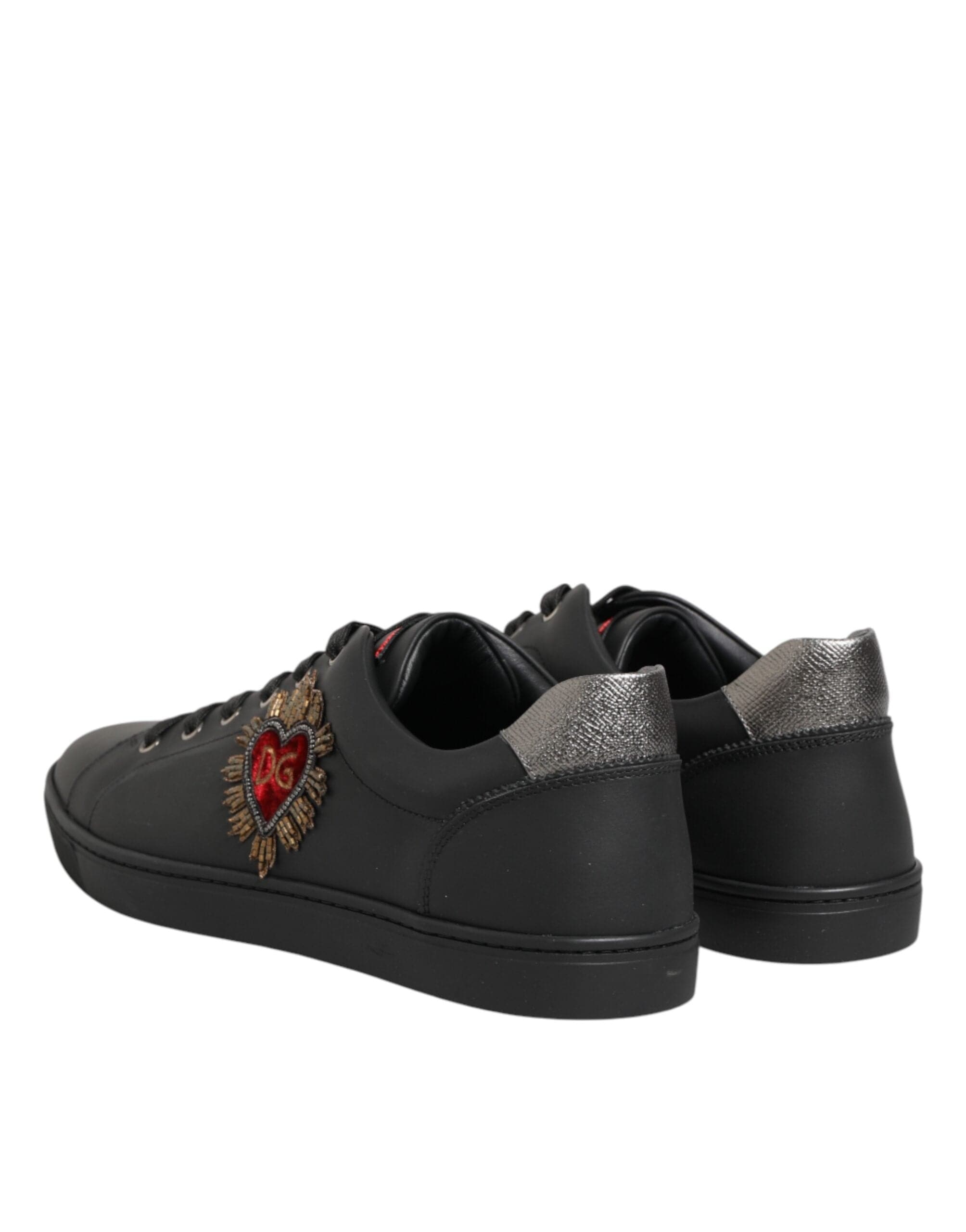 Dolce & Gabbana Black Heart Embellished Leather Sneakers