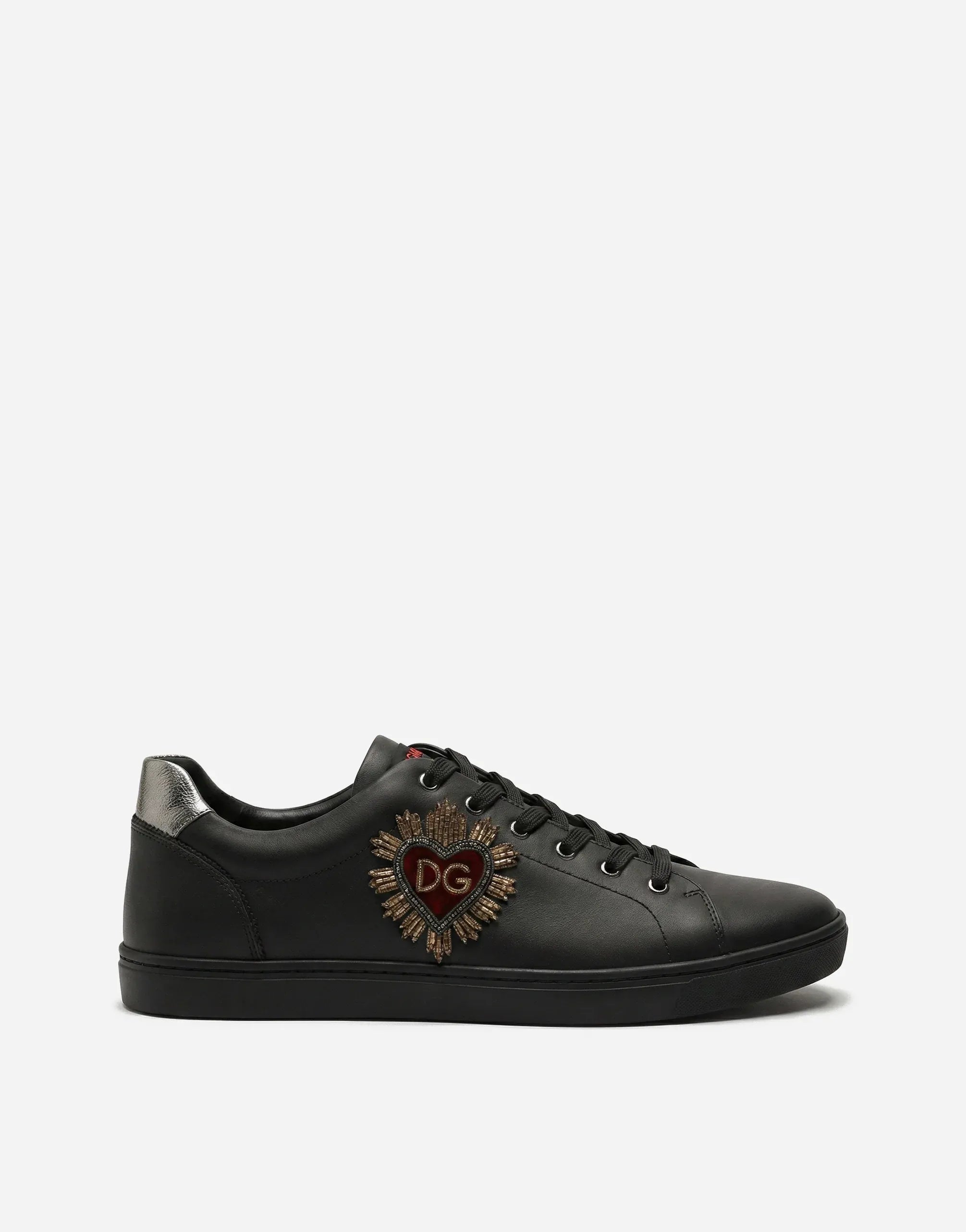 Dolce & Gabbana Black Heart Embellished Leather Sneakers
