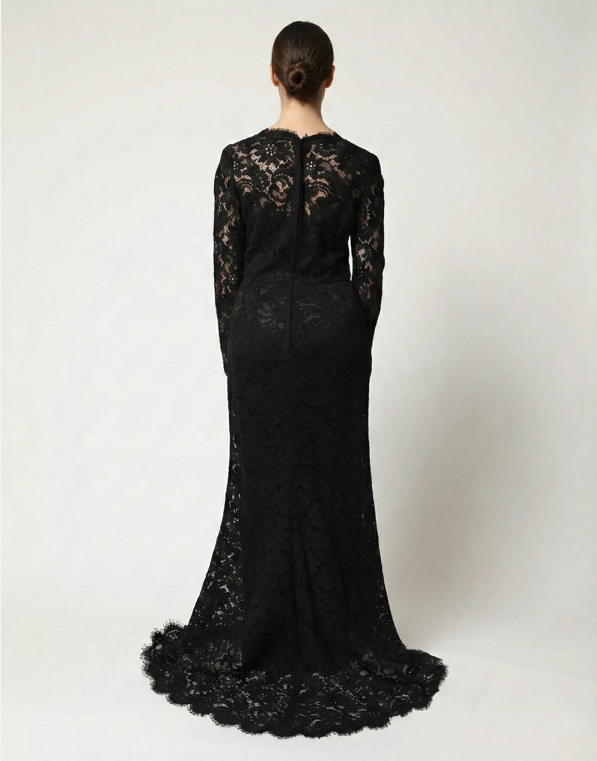 Dolce & Gabbana Black Lace Long-Sleeve Gown