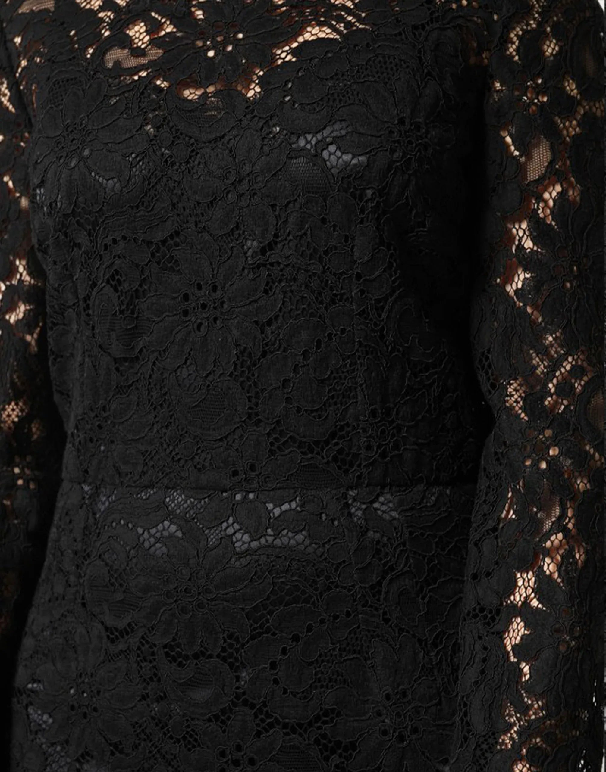 Dolce & Gabbana Black Lace Long-Sleeve Gown