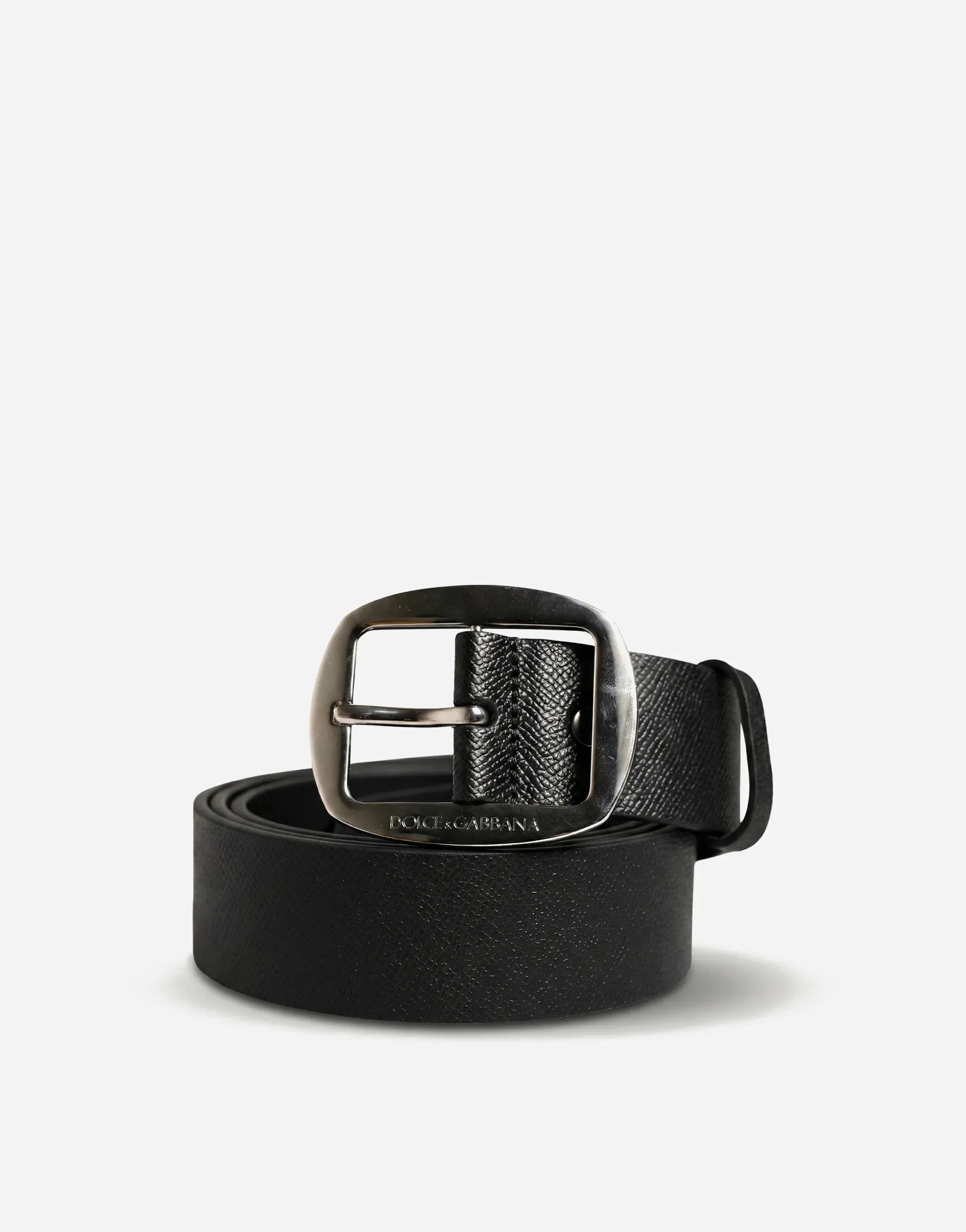 Dolce & Gabbana Black Leather Belt With Logo Buckle