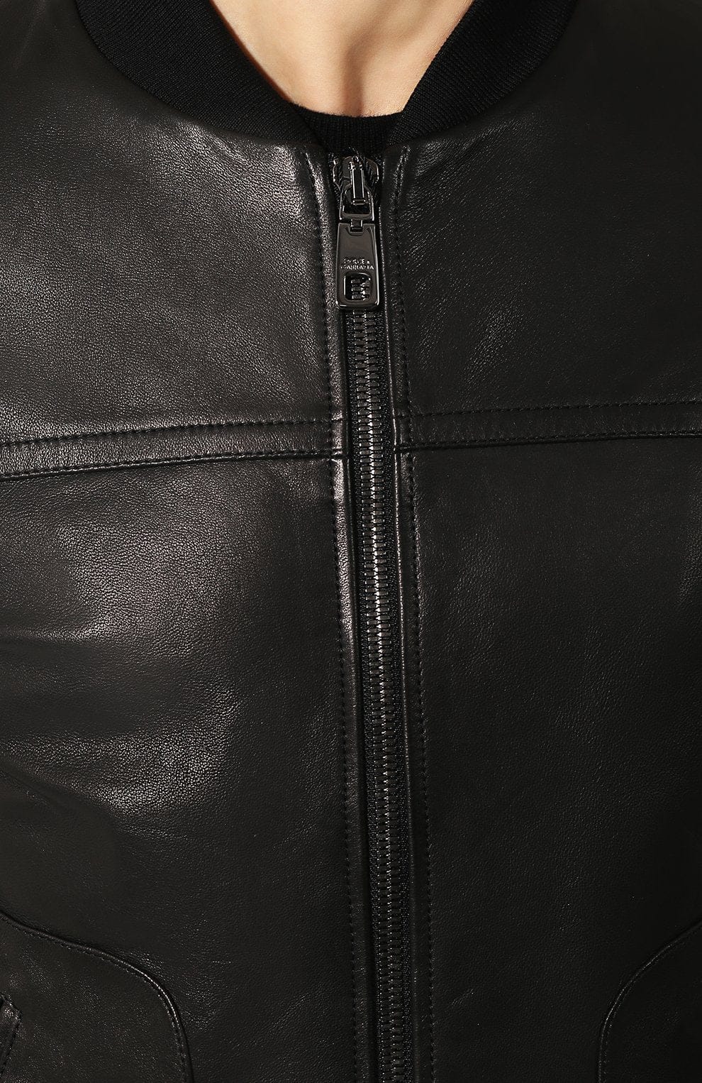 Dolce & Gabbana Black Leather Bomber Jacket