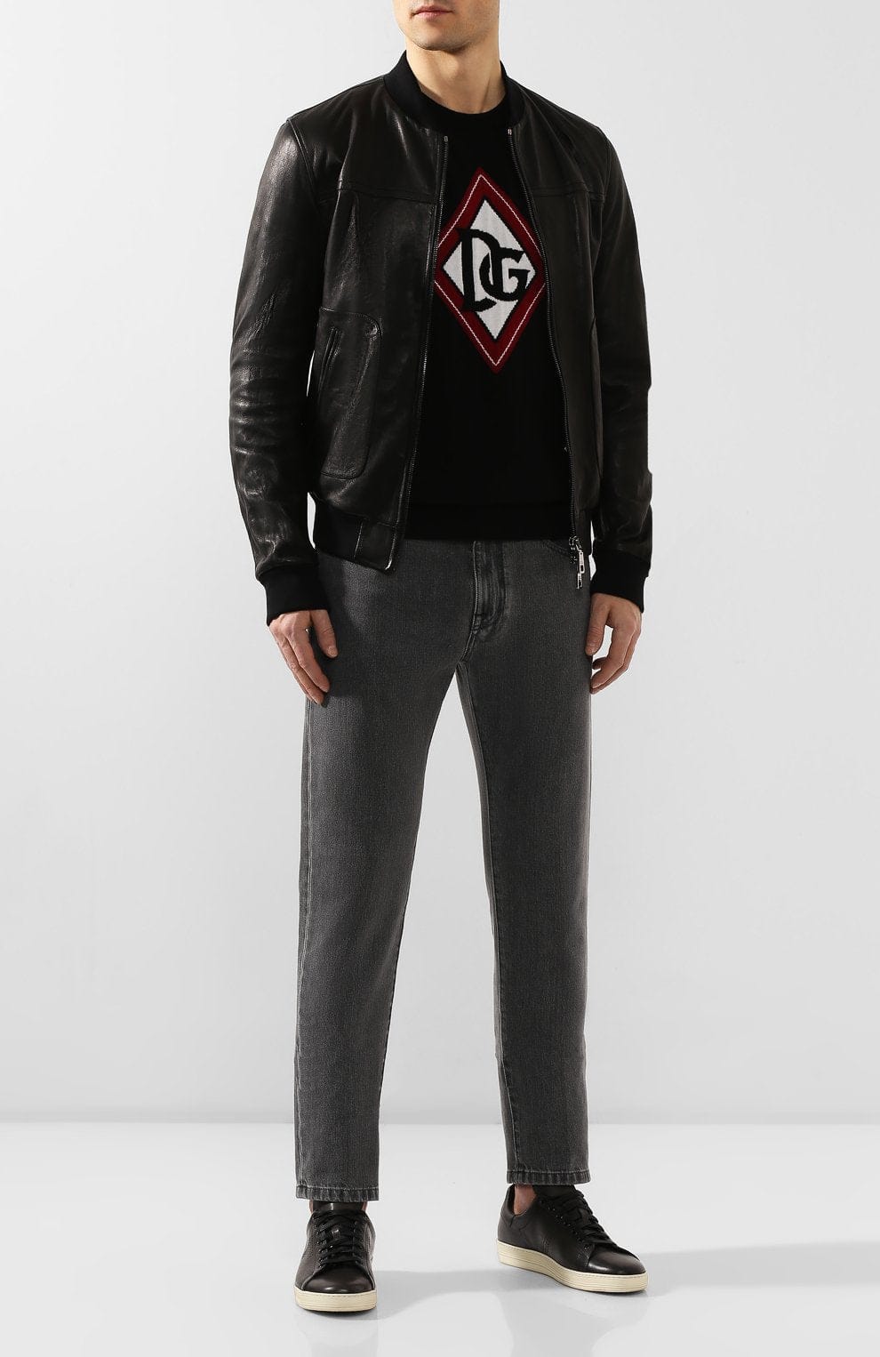 Dolce & Gabbana Black Leather Bomber Jacket