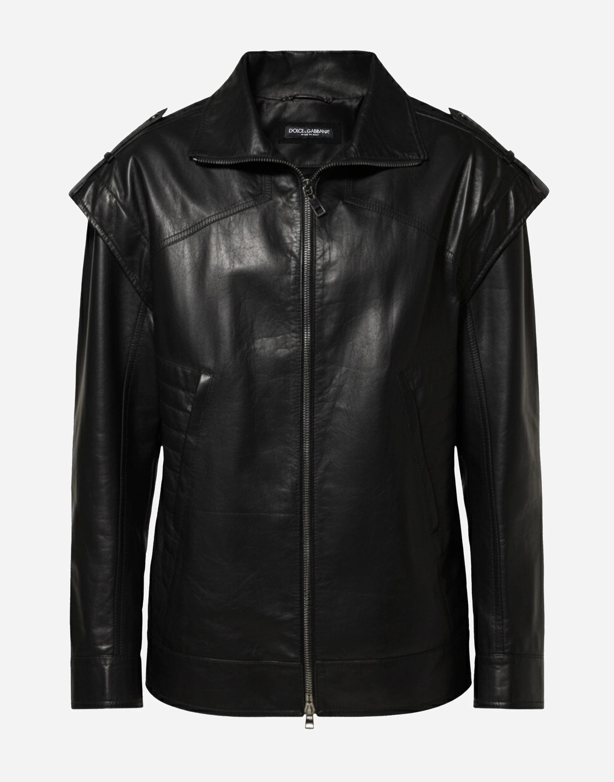 Dolce & Gabbana Black Leather Full-Zip Jacket