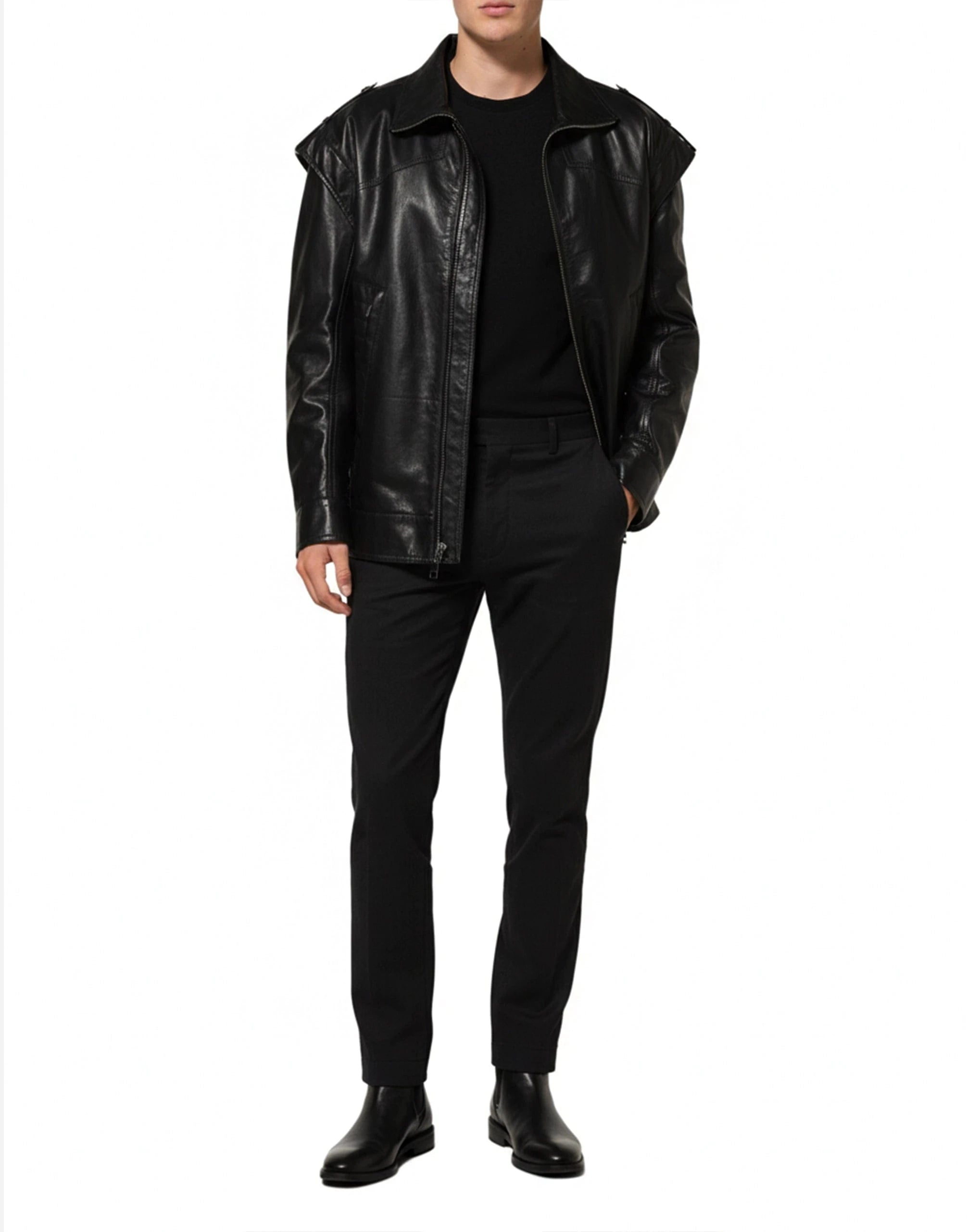 Dolce & Gabbana Black Leather Full-Zip Jacket