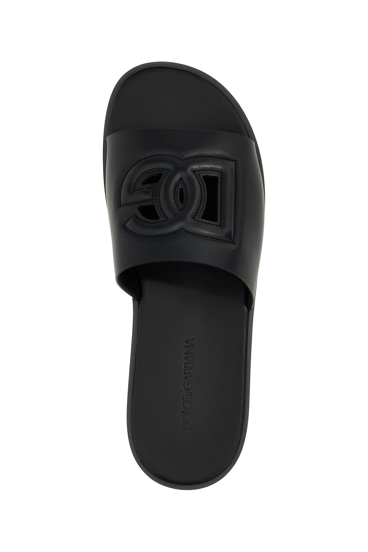 Dolce & Gabbana ブラック ロゴ レザー スライド | Sendegaro JP