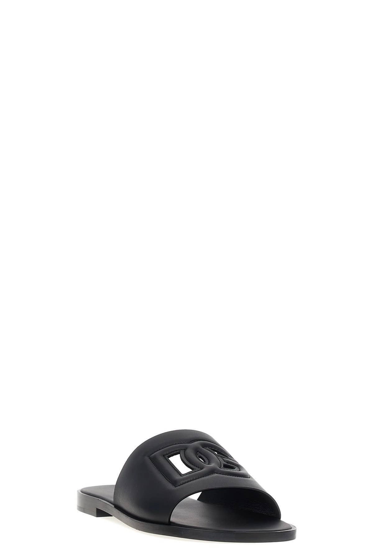 Dolce & Gabbana Zwarte leren muiltjes met logo - alternate view