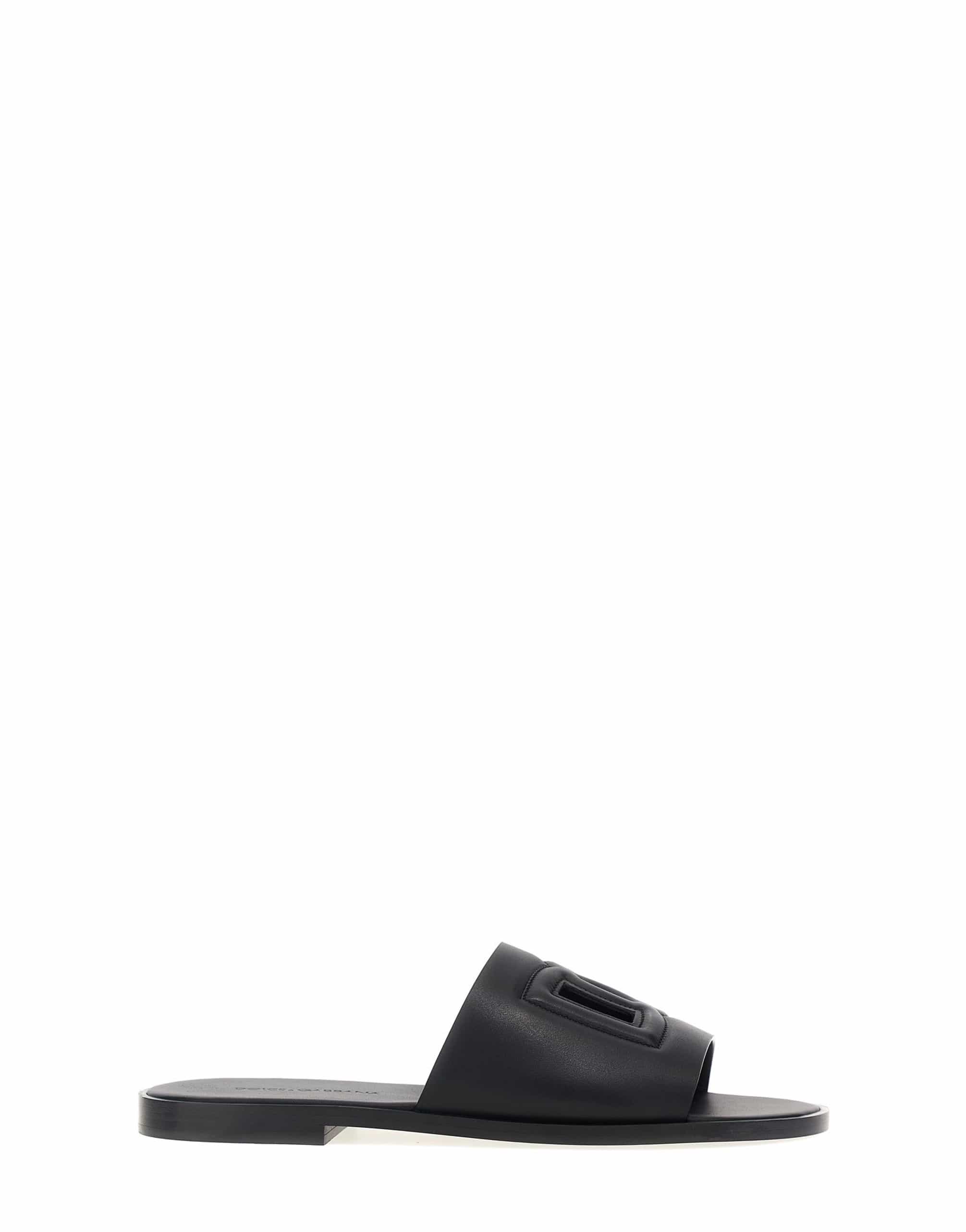 Dolce & Gabbana ブラック ロゴ レザー スライド | Sendegaro JP