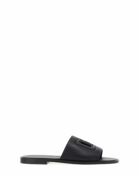 Dolce & Gabbana ブラック ロゴ レザー スライド | Sendegaro JP