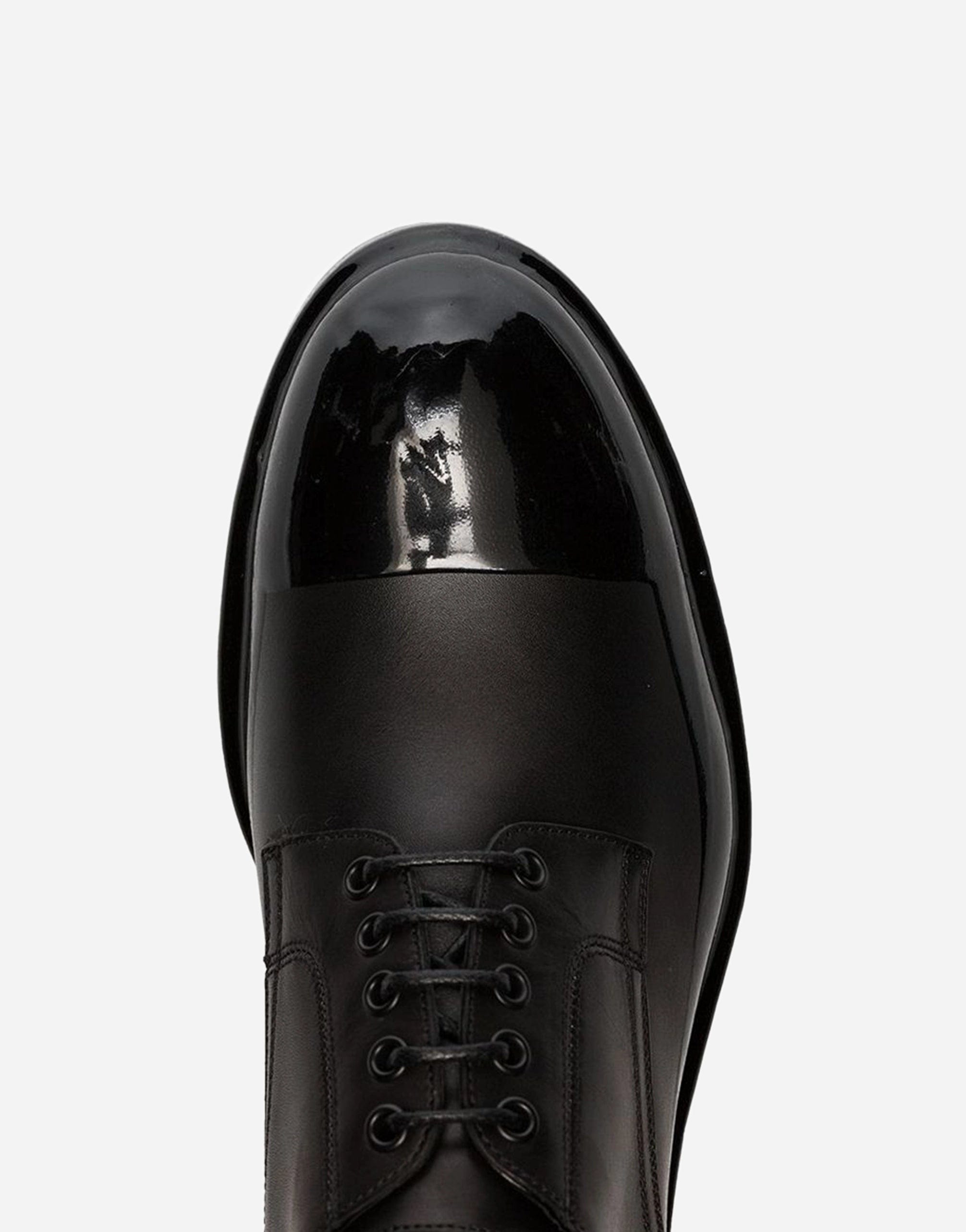 Dolce & Gabbana Black Logo Tab Leather Derby Shoes
