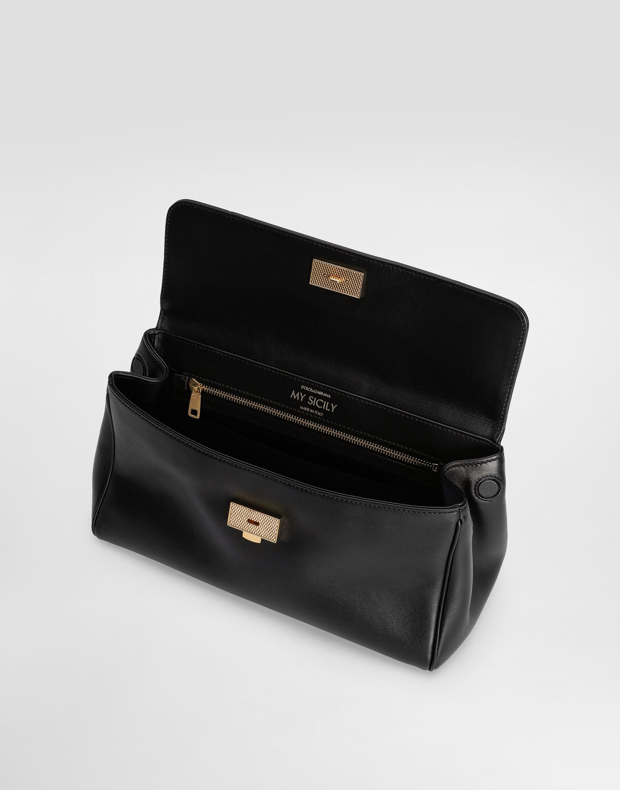 Dolce & Gabbana Black Medium My Sicily Leather Handbag
