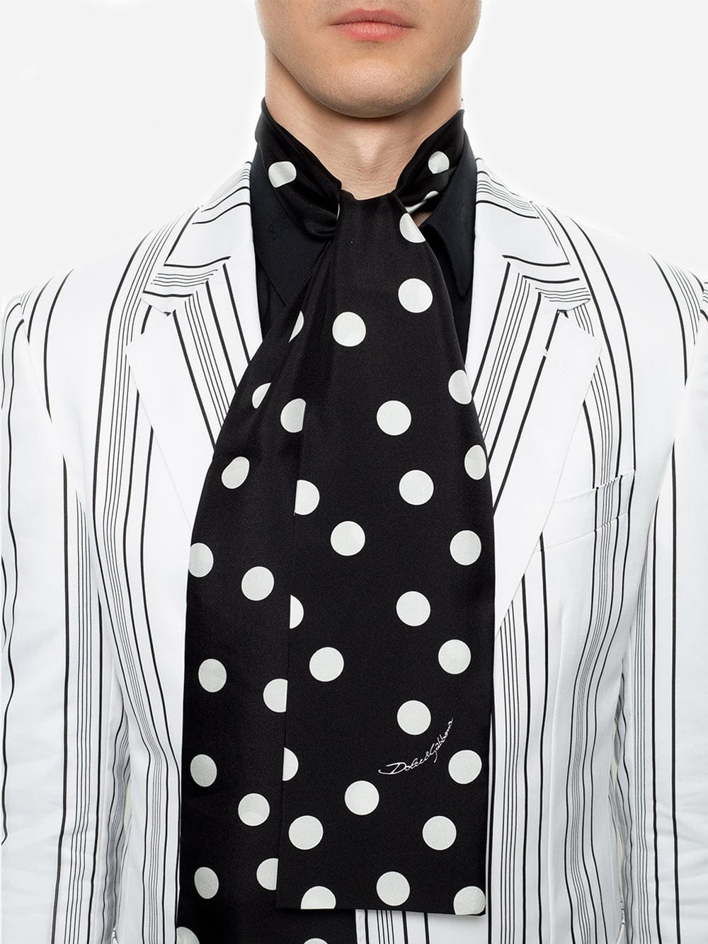Dolce & Gabbana Black Polka Dots Scarf Neck Wrap Shawl Silk Scarf