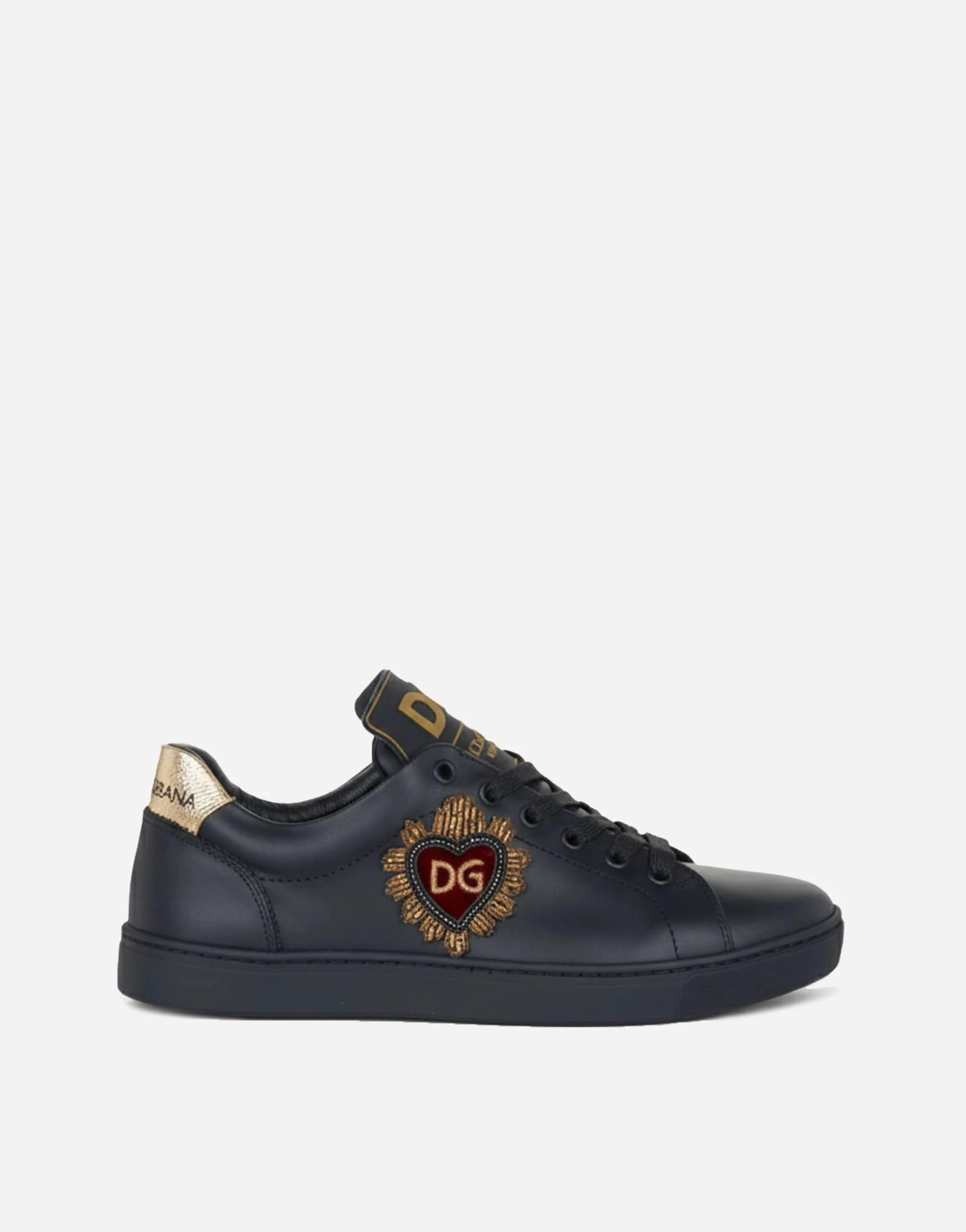 Dolce & Gabbana Black Sacred-Heart Embellished Leather Sneakers