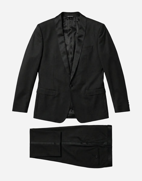 Dolce & Gabbana ブラックサテンラペルタキシードスーツ | Sendegaro JP