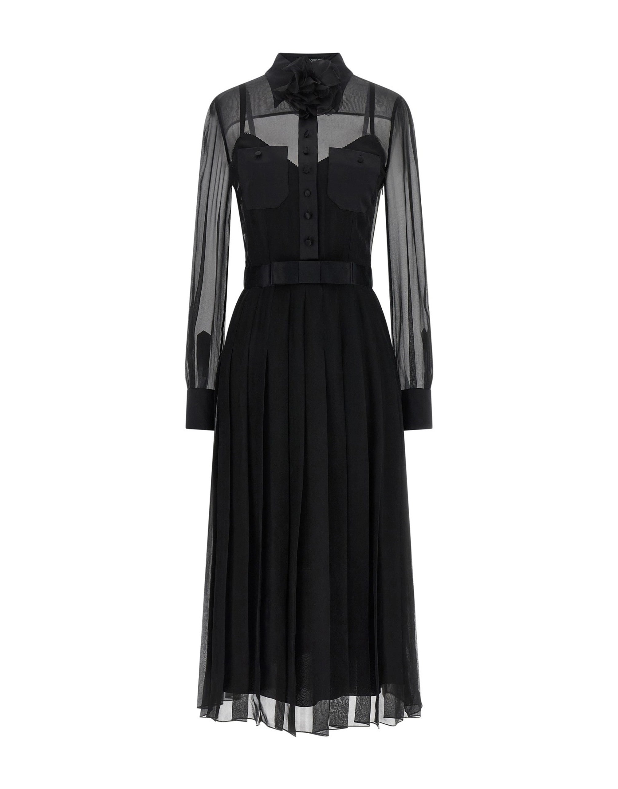 Dolce & Gabbana Black Silk Chiffon Midi Dress