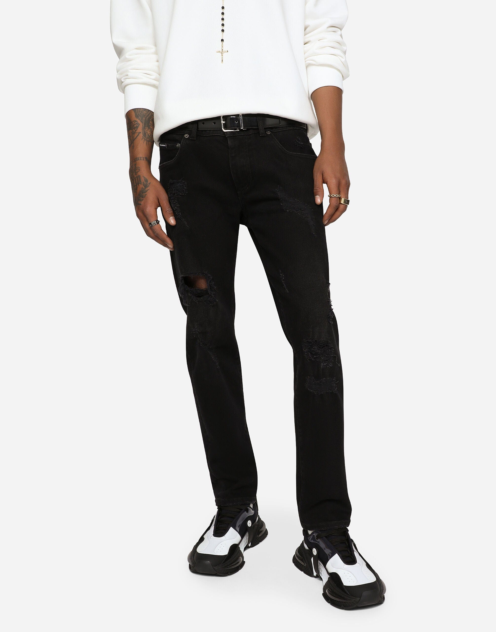 Dolce & Gabbana Black Stretch Denim Jeans With Rips