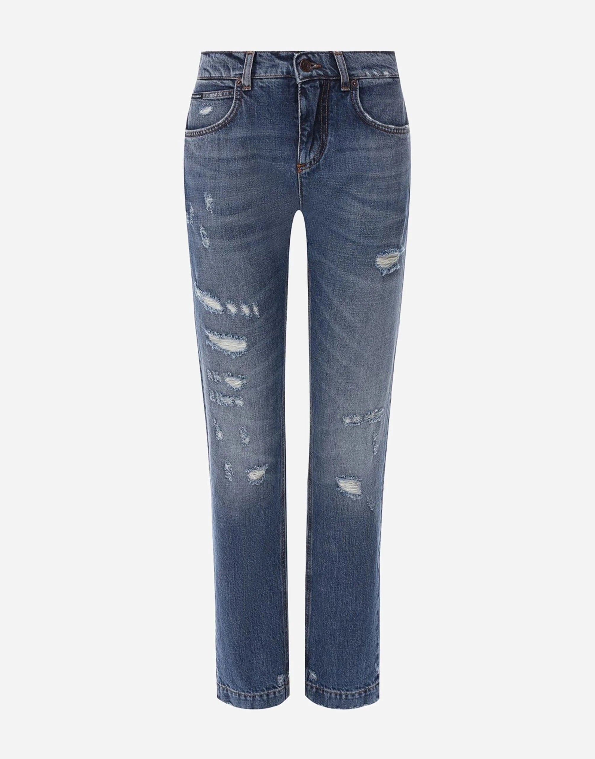 Dolce & Gabbana Blue Heart Embroidery Boyfriend Jeans