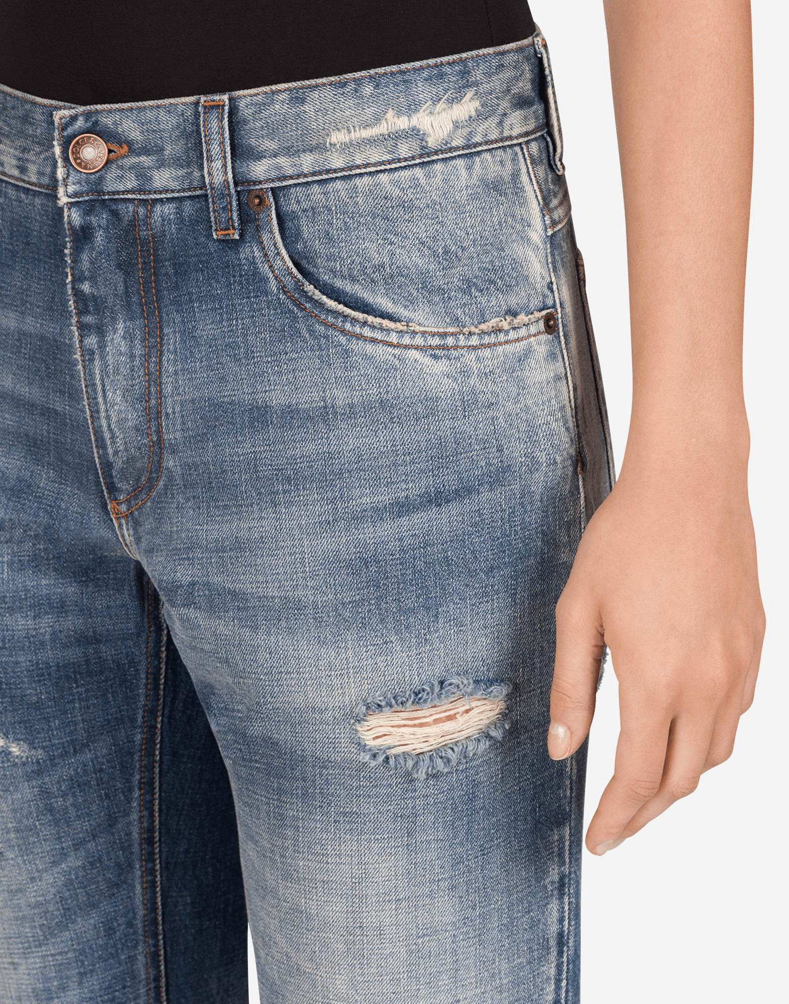 Dolce & Gabbana Blue Heart Embroidery Boyfriend Jeans