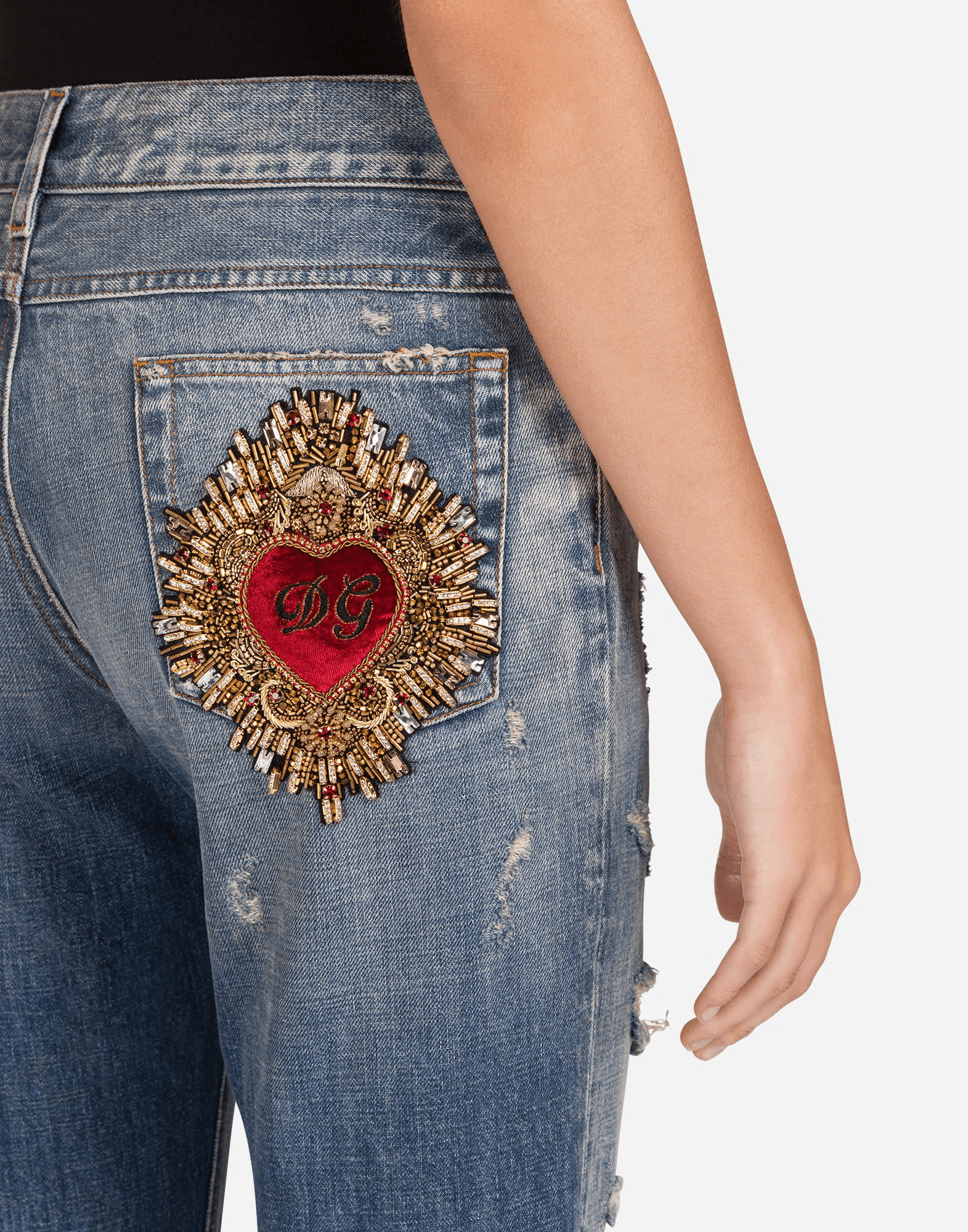 Dolce & Gabbana Blue Heart Embroidery Boyfriend Jeans