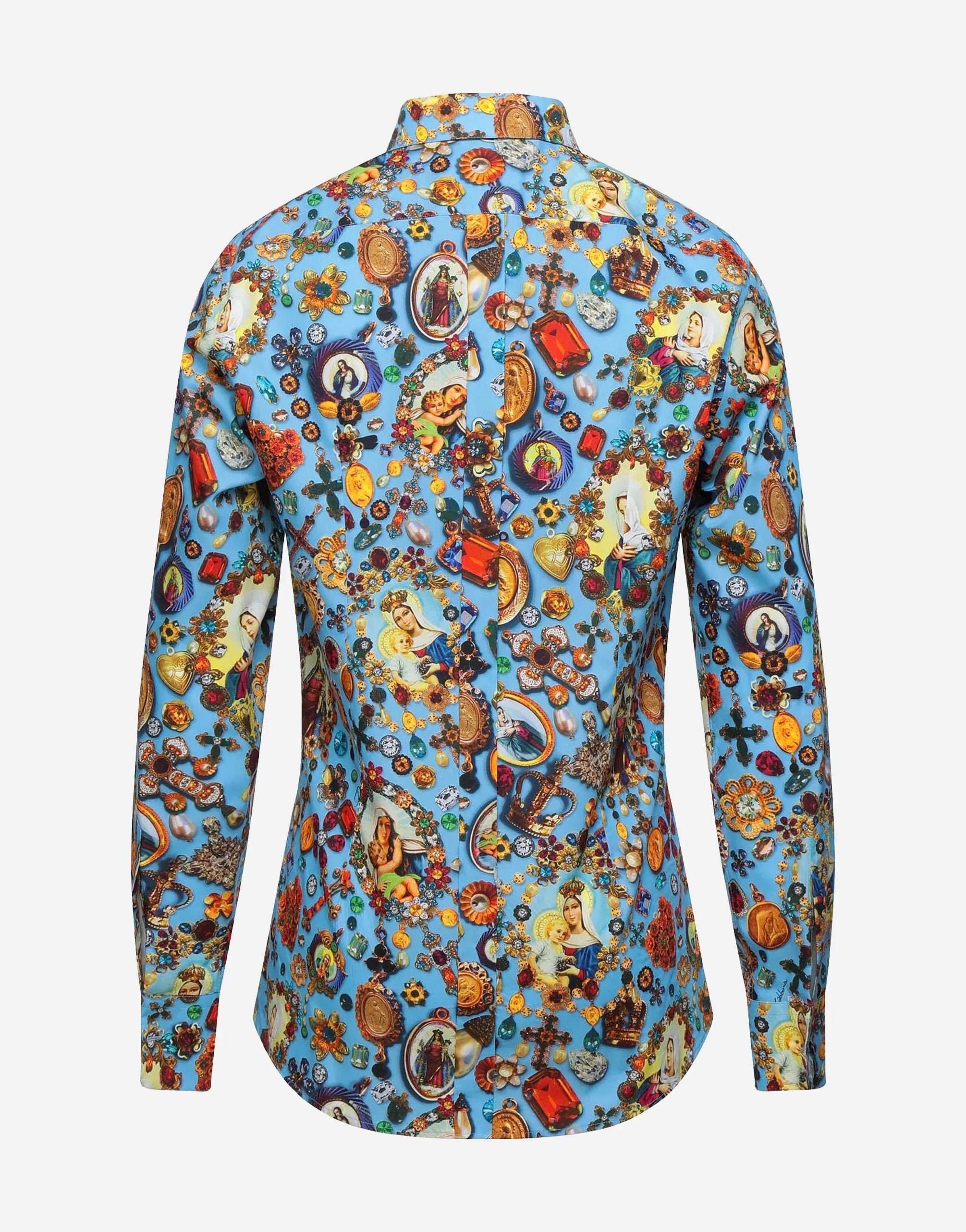 Dolce & Gabbana Blue Sacred Heart Print Cotton Shirt