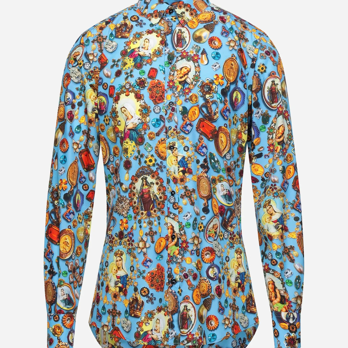 Dolce & Gabbana Blue Sacred Heart Print Cotton Shirt | Sendegaro