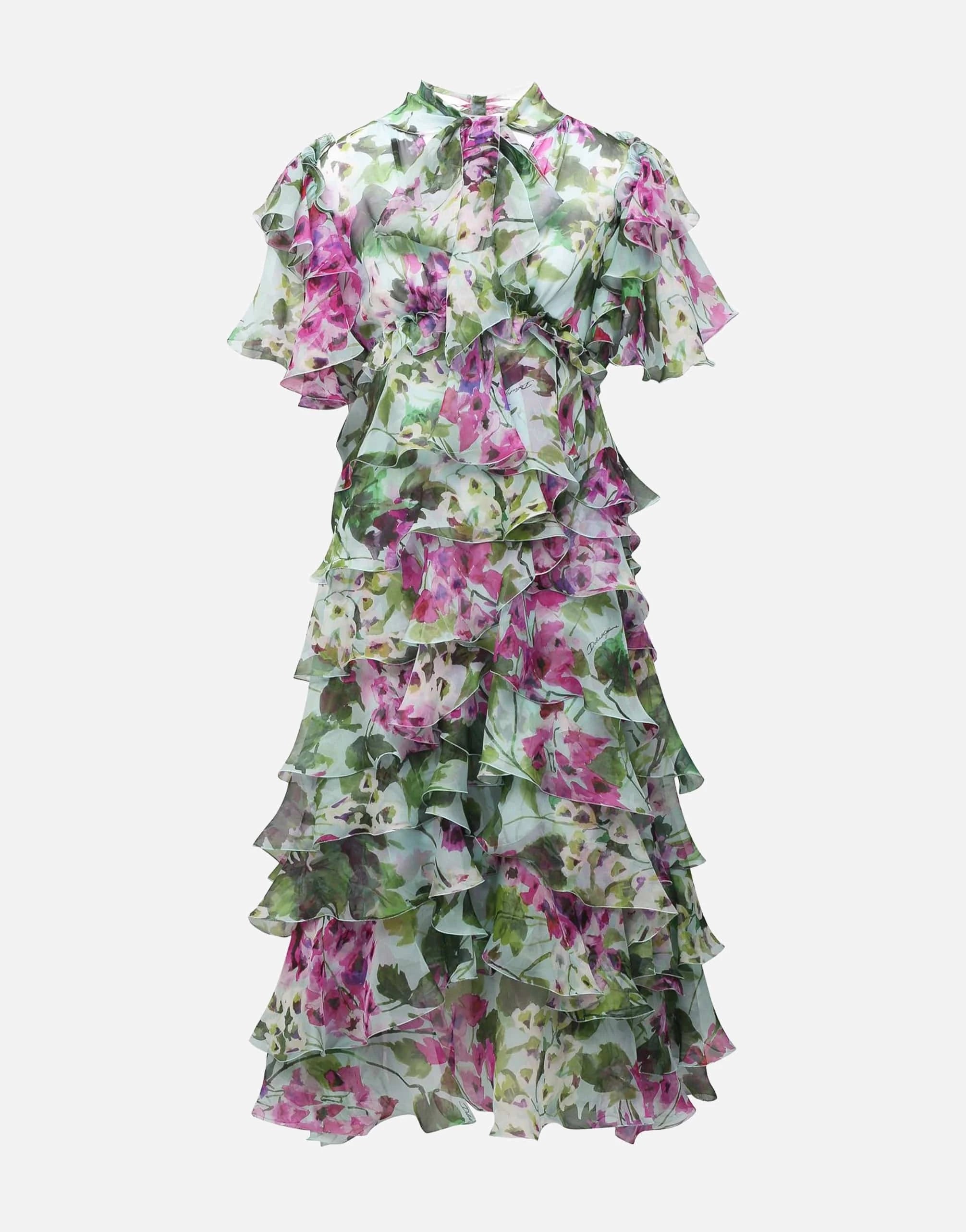 Dolce & Gabbana ブルーベルプリントシフォンシルクドレス Dolce & Gabbana ブルーベルプリントシフォンシルクドレス