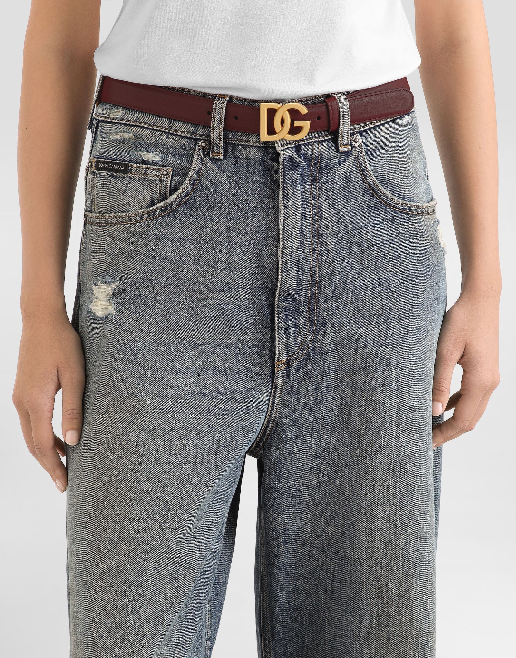 Dolce & Gabbana Bordeaux Leather DG Logo Belt - alternate view
