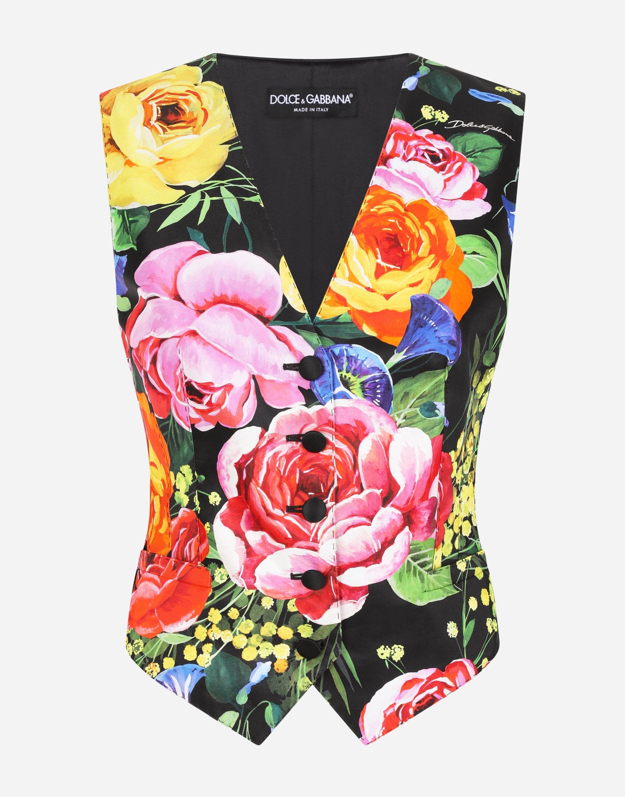 Bouquet-Print Mikado Vest