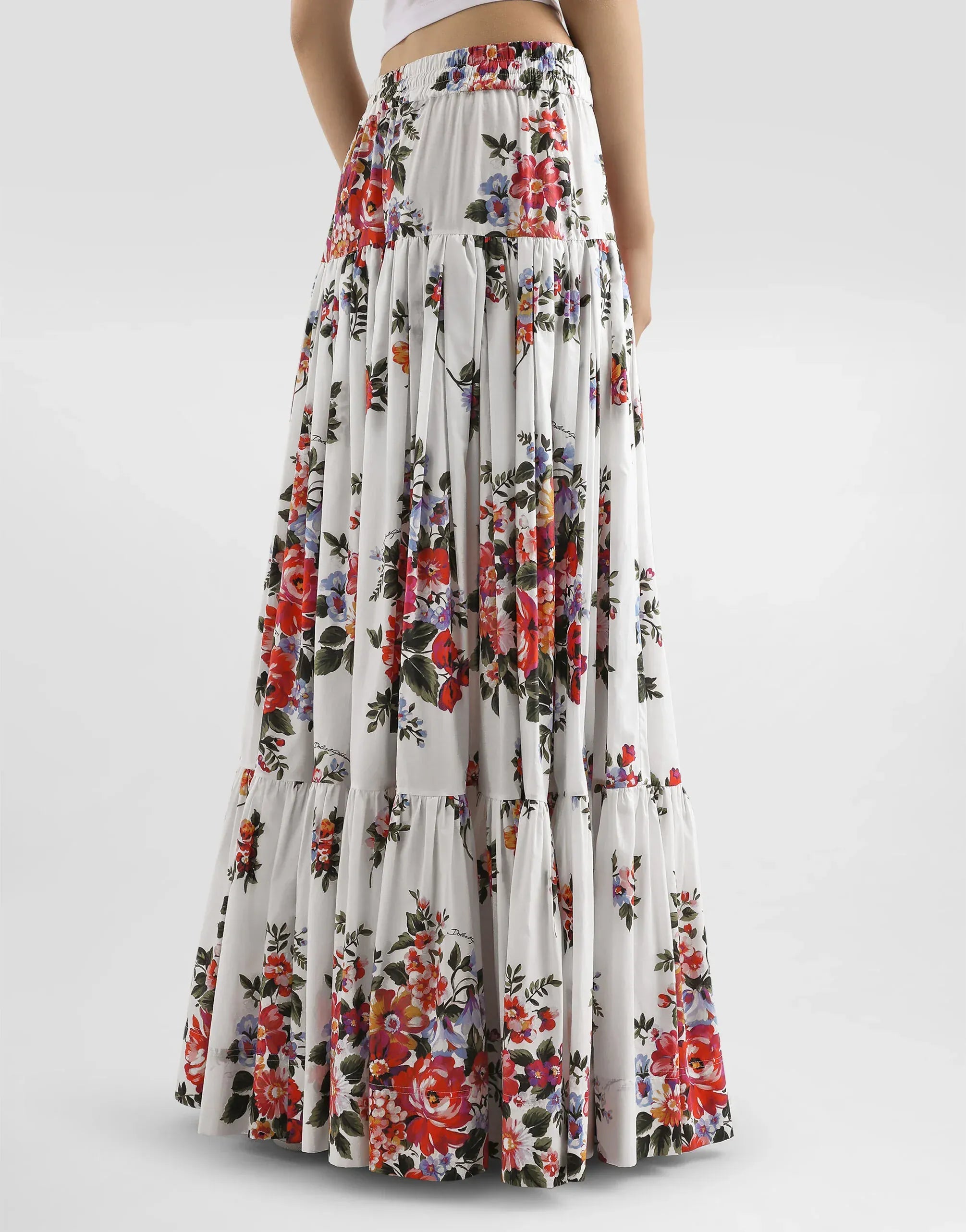 Dolce & Gabbana Bouquet-Print Poplin Long Skirt