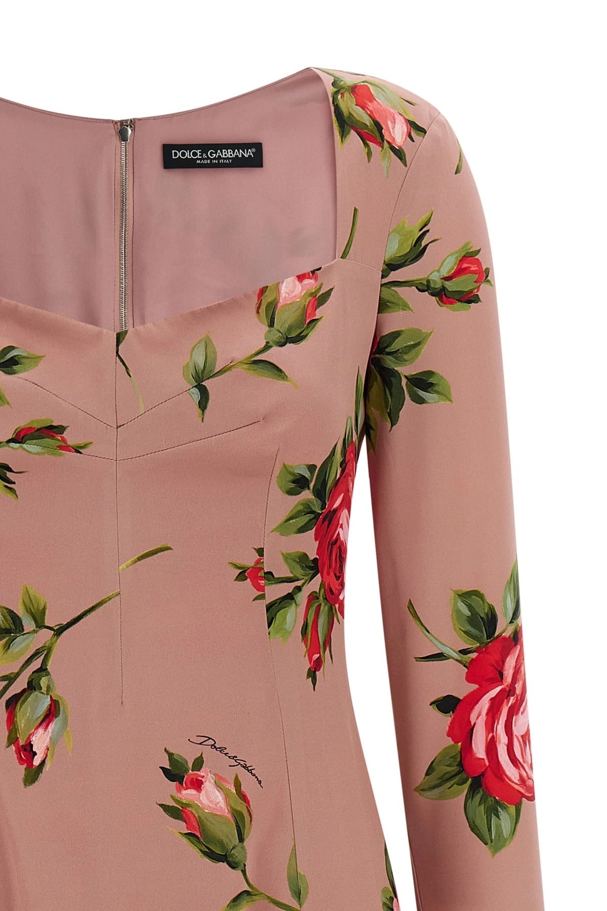 Dolce & Gabbana Dolce & Gabbana Bouquet Rose Silk Midi Dress