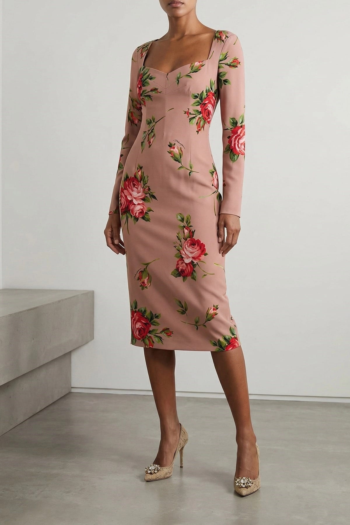 Dolce & Gabbana Dolce & Gabbana Bouquet Rose Silk Midi Dress