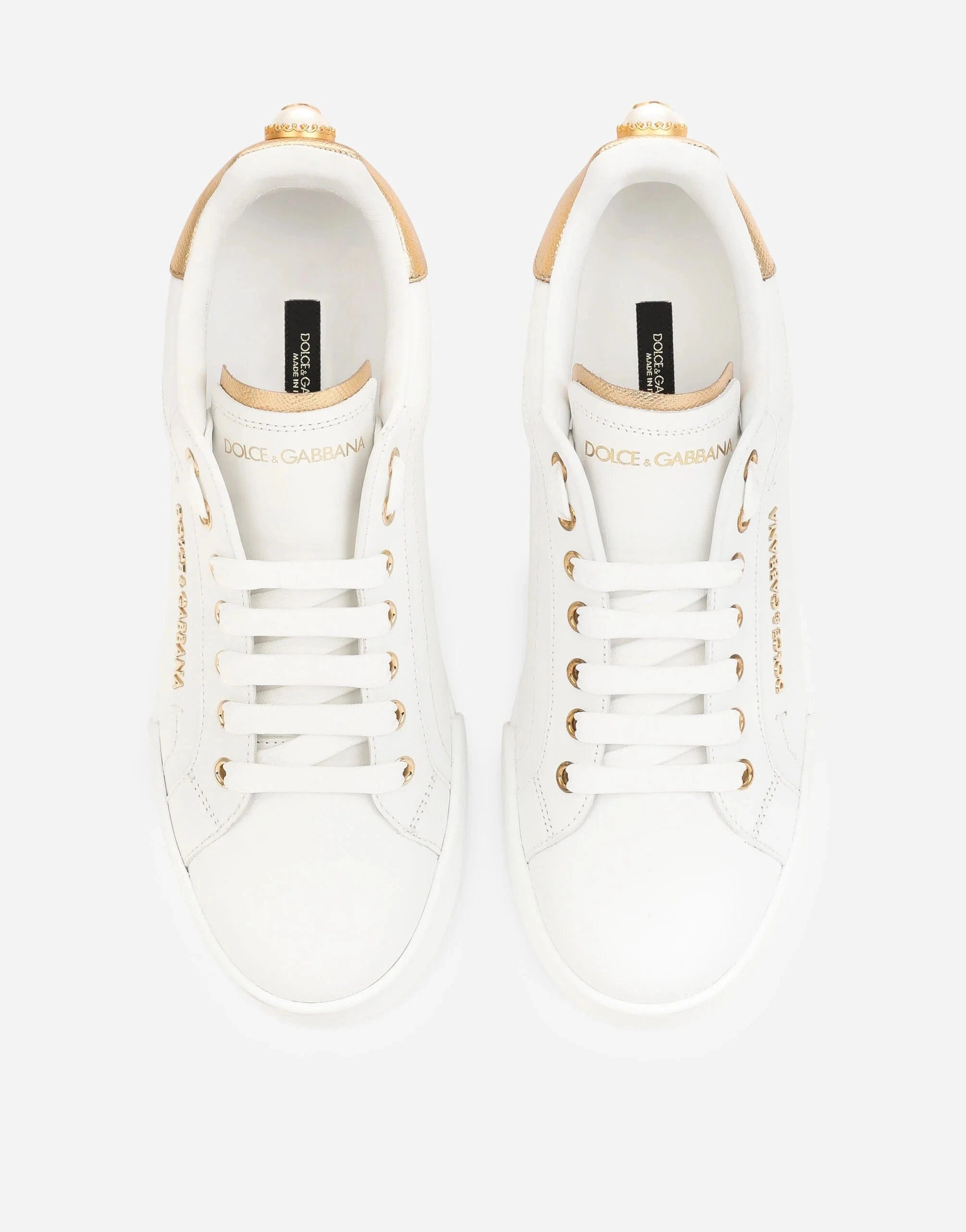 Dolce & Gabbana Branded Pearl Calfskin Portofino Sneakers