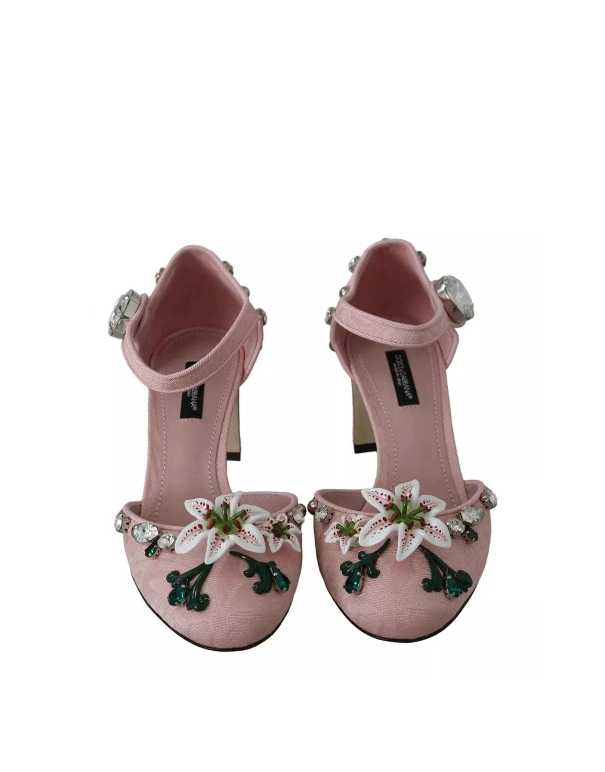 Dolce & Gabbana Brocade Crystal Lily Ankle Strap Sandals