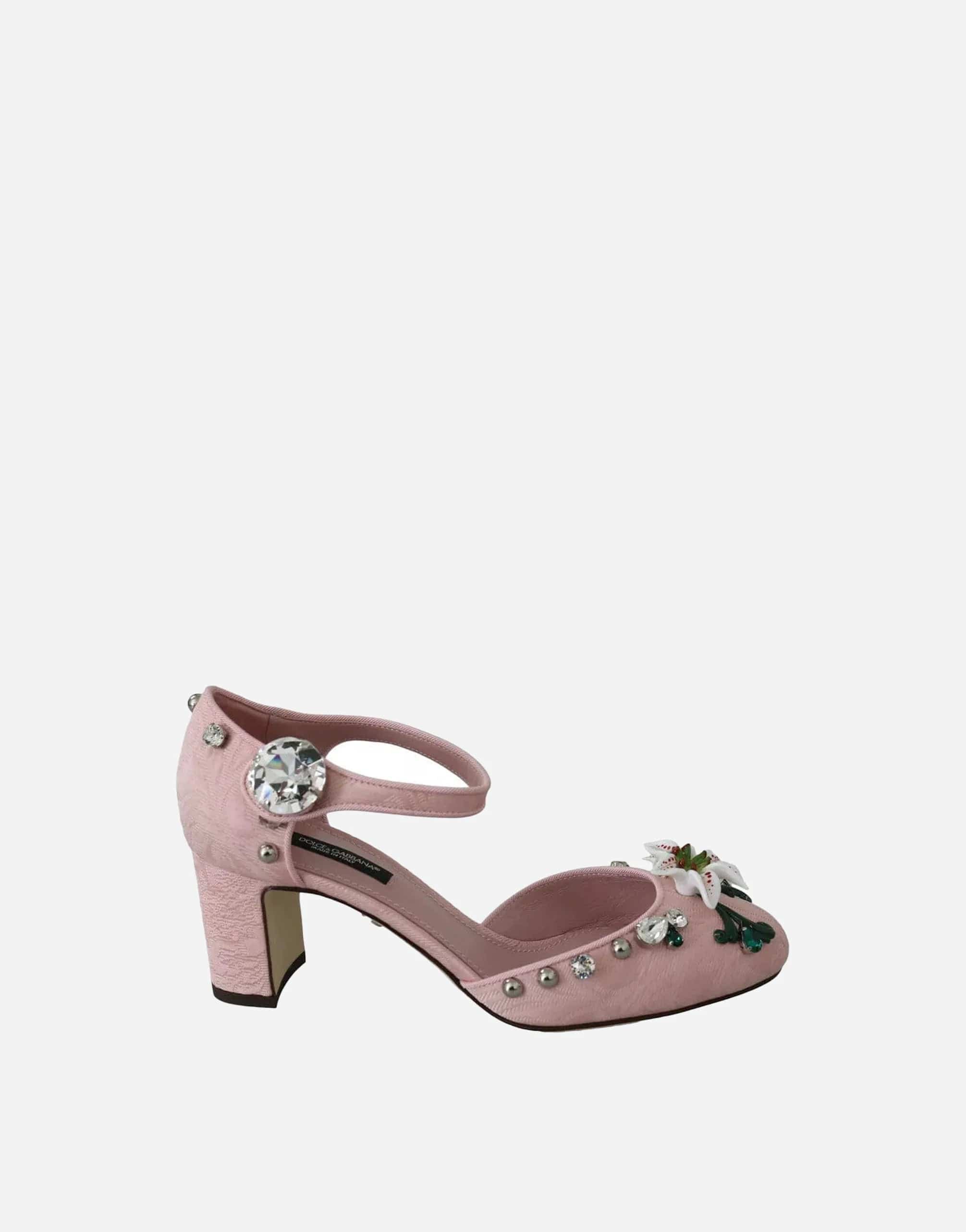 Dolce & Gabbana Brocade Crystal Lily Ankle Strap Sandals