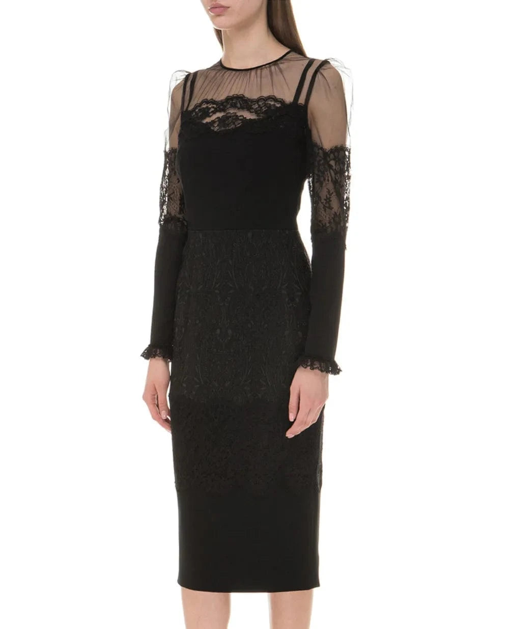 Dolce & Gabbana Brocade Embellished Tulle Lace Midi Dress