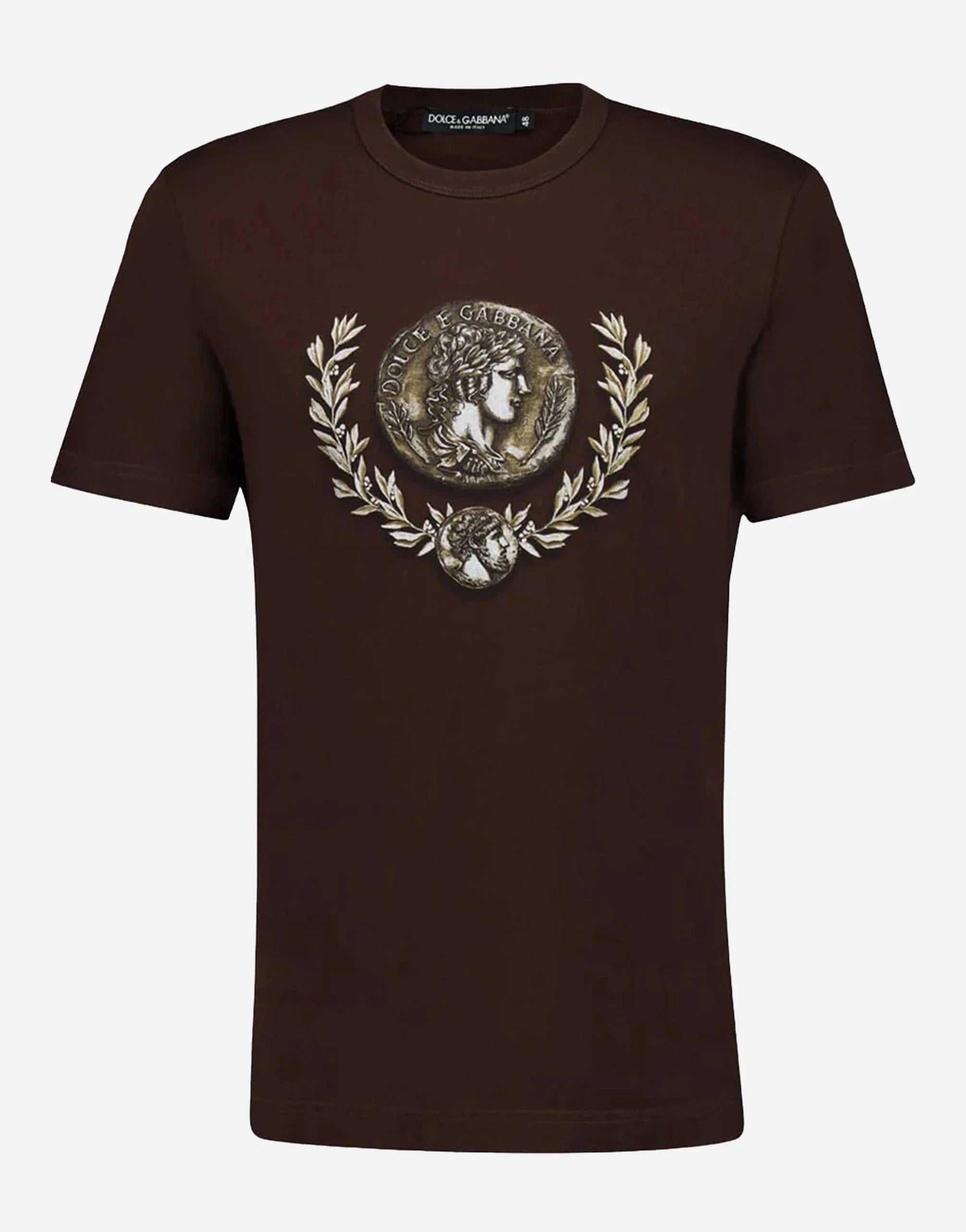 Dolce & Gabbana Brown Coin-Print Cotton T-Shirt