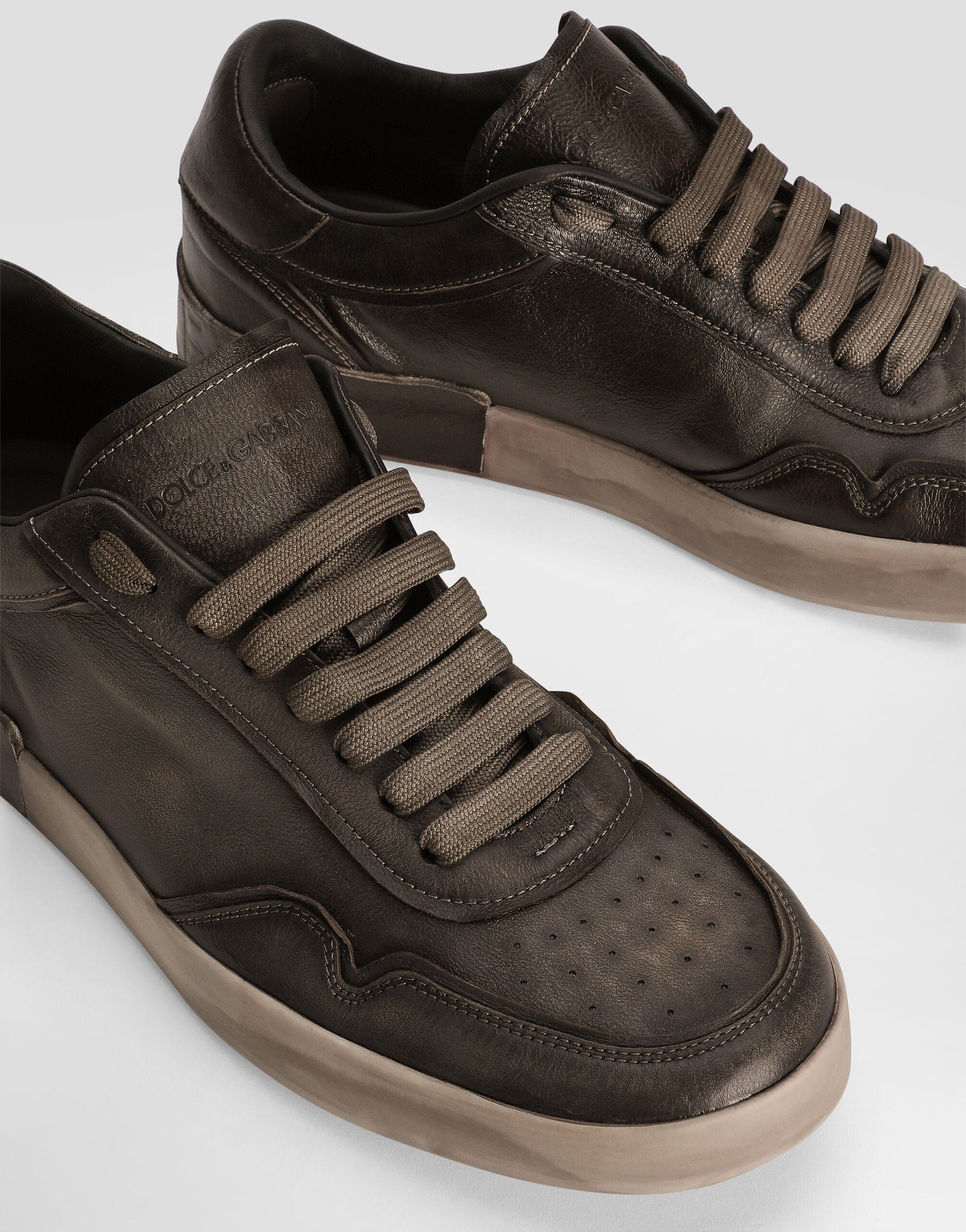 Dolce & Gabbana Brown Portofino Leather Sneakers | Sendegaro CH