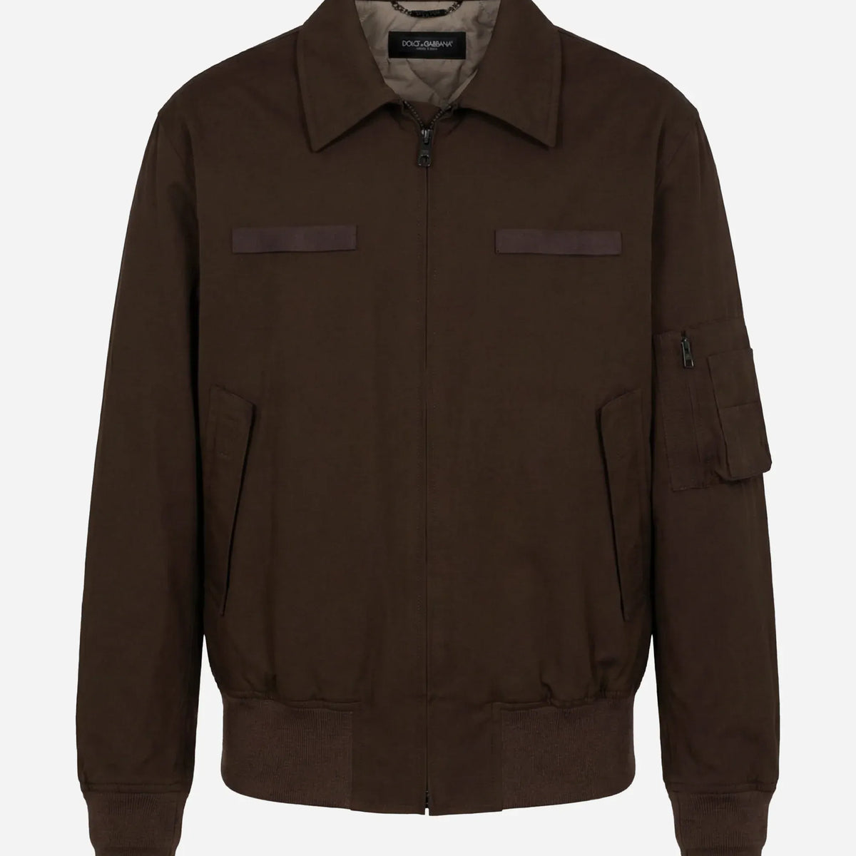 Dolce & Gabbana Brown Zip-Front Bomber Jacket | Sendegaro Dolce & Gabbana Brown Zip-Front Bomber Jacket | Sendegaro
