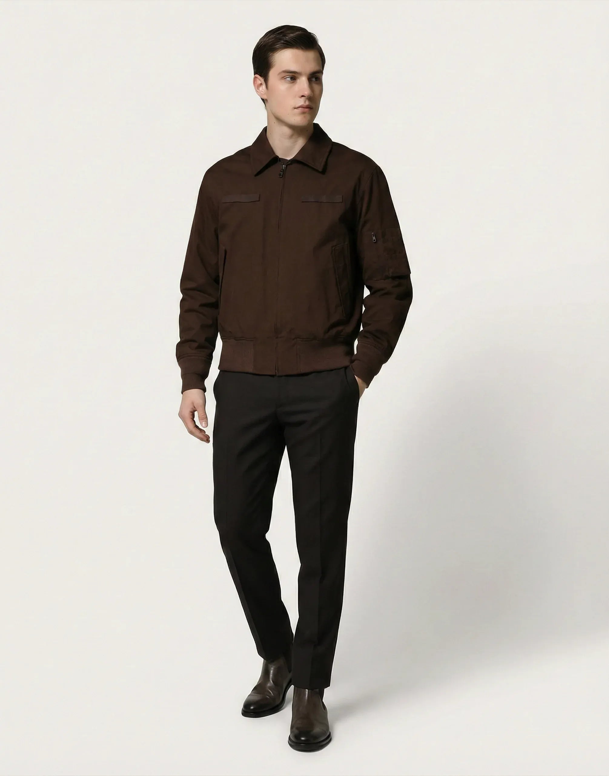 Dolce & Gabbana Brown Zip-Front Bomber Jacket