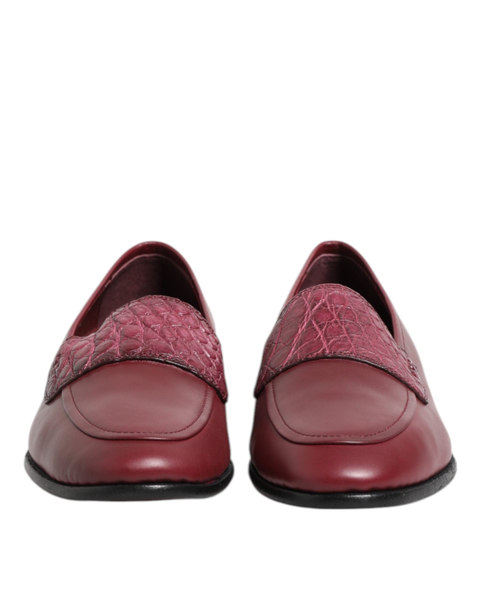 Dolce & Gabbana Burgundy Caiman-Leather Loafers