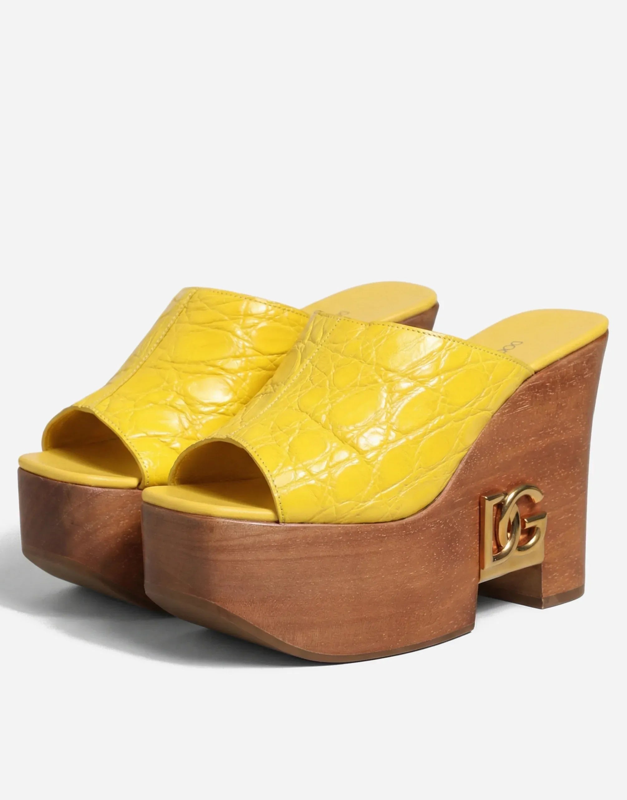 Dolce & Gabbana Caiman Leather Wedge Slides