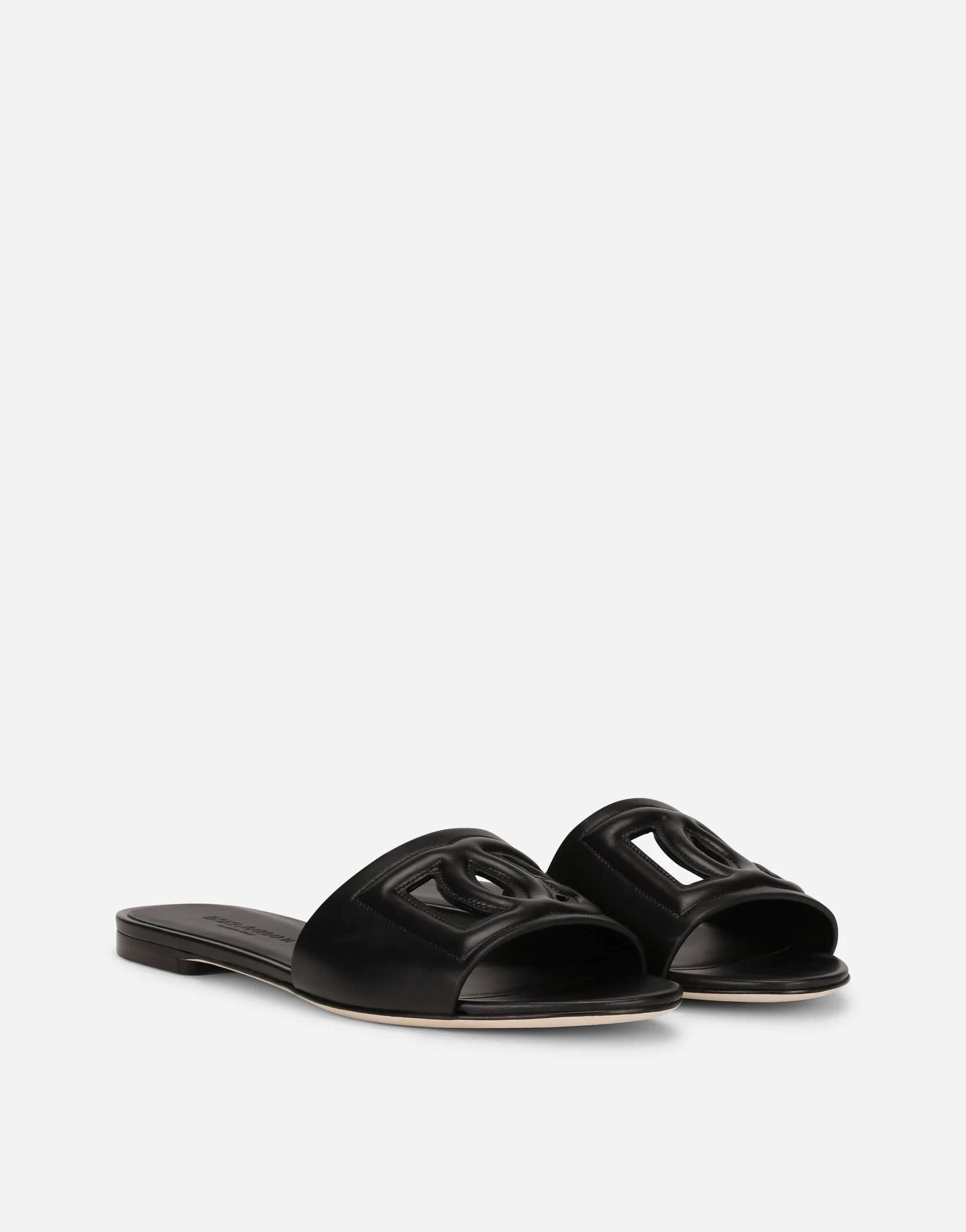 Dolce & Gabbana Calfskin Sliders In Black