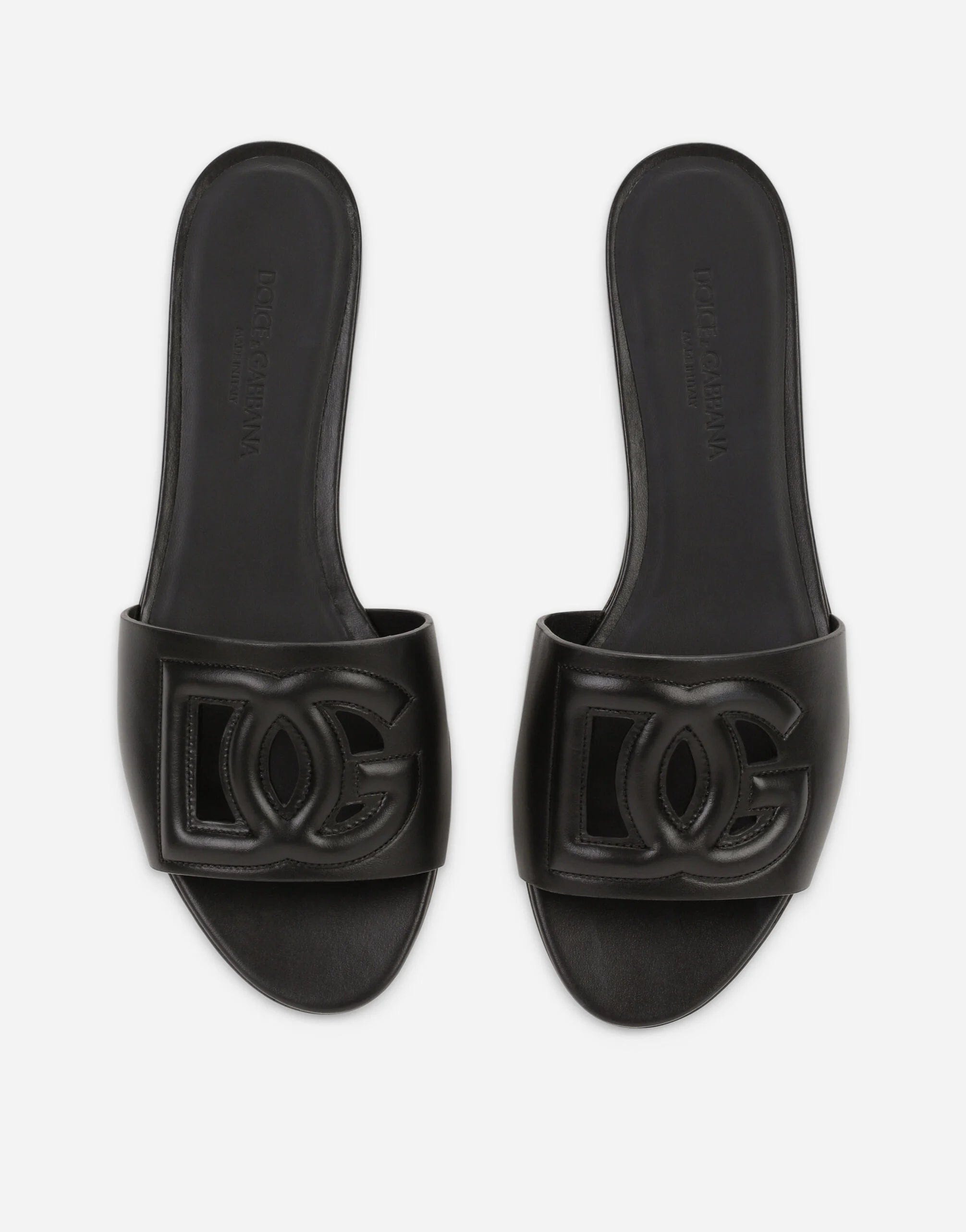 Dolce & Gabbana Calfskin Sliders In Black