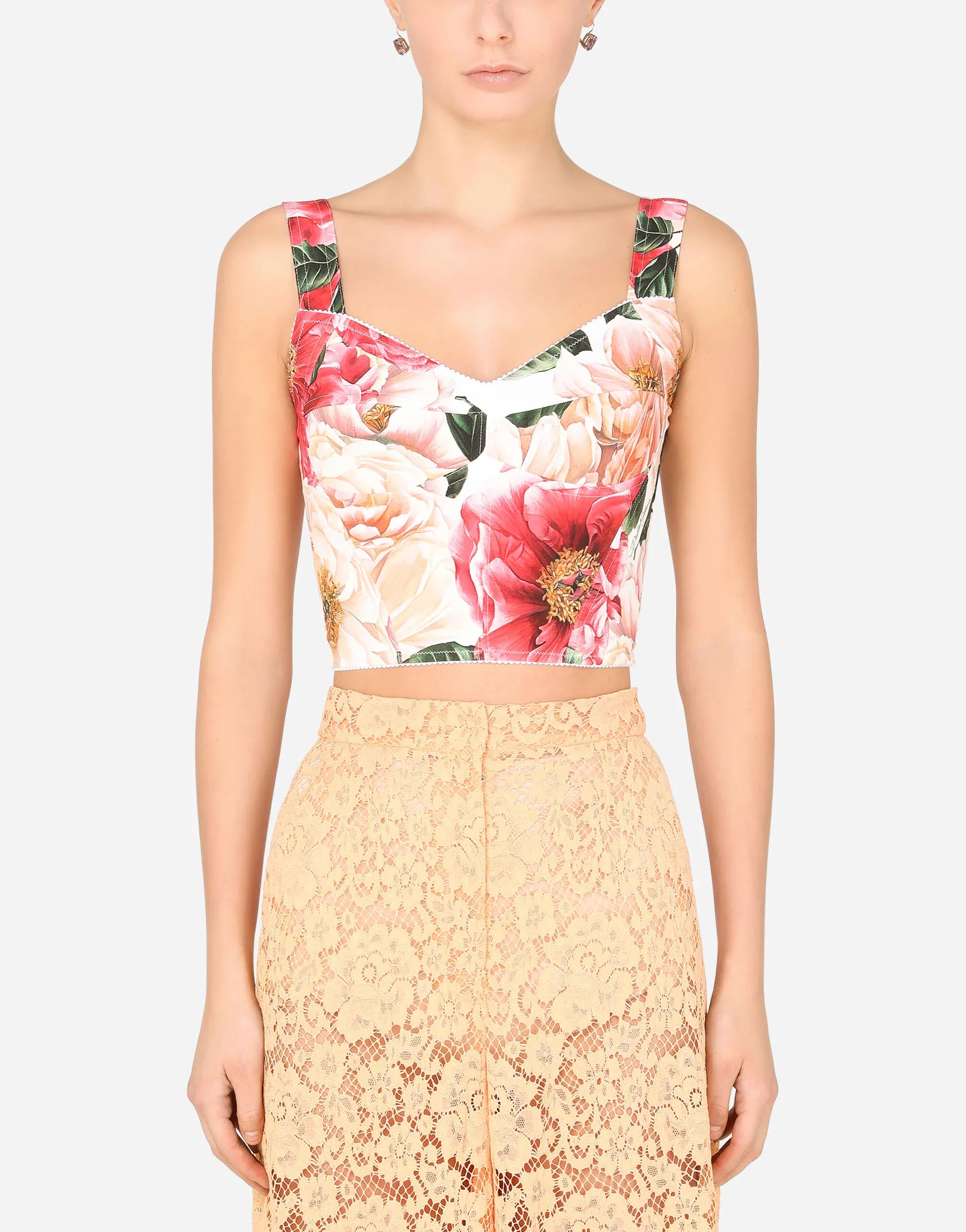 Dolce & Gabbana Dolce & Gabbana Camellia-Print Charmeuse Bustier Top