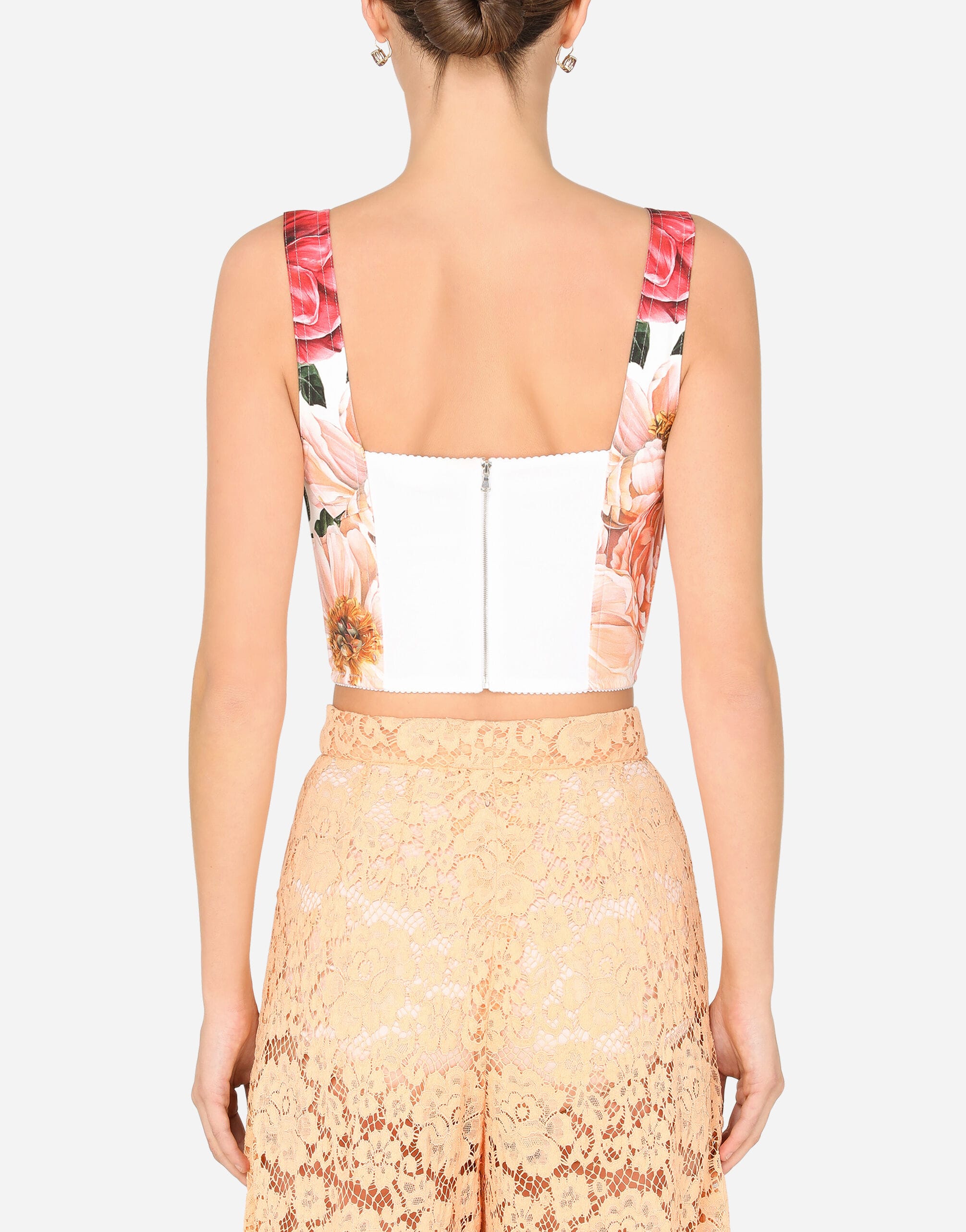 Dolce & Gabbana Dolce & Gabbana Camellia-Print Charmeuse Bustier Top