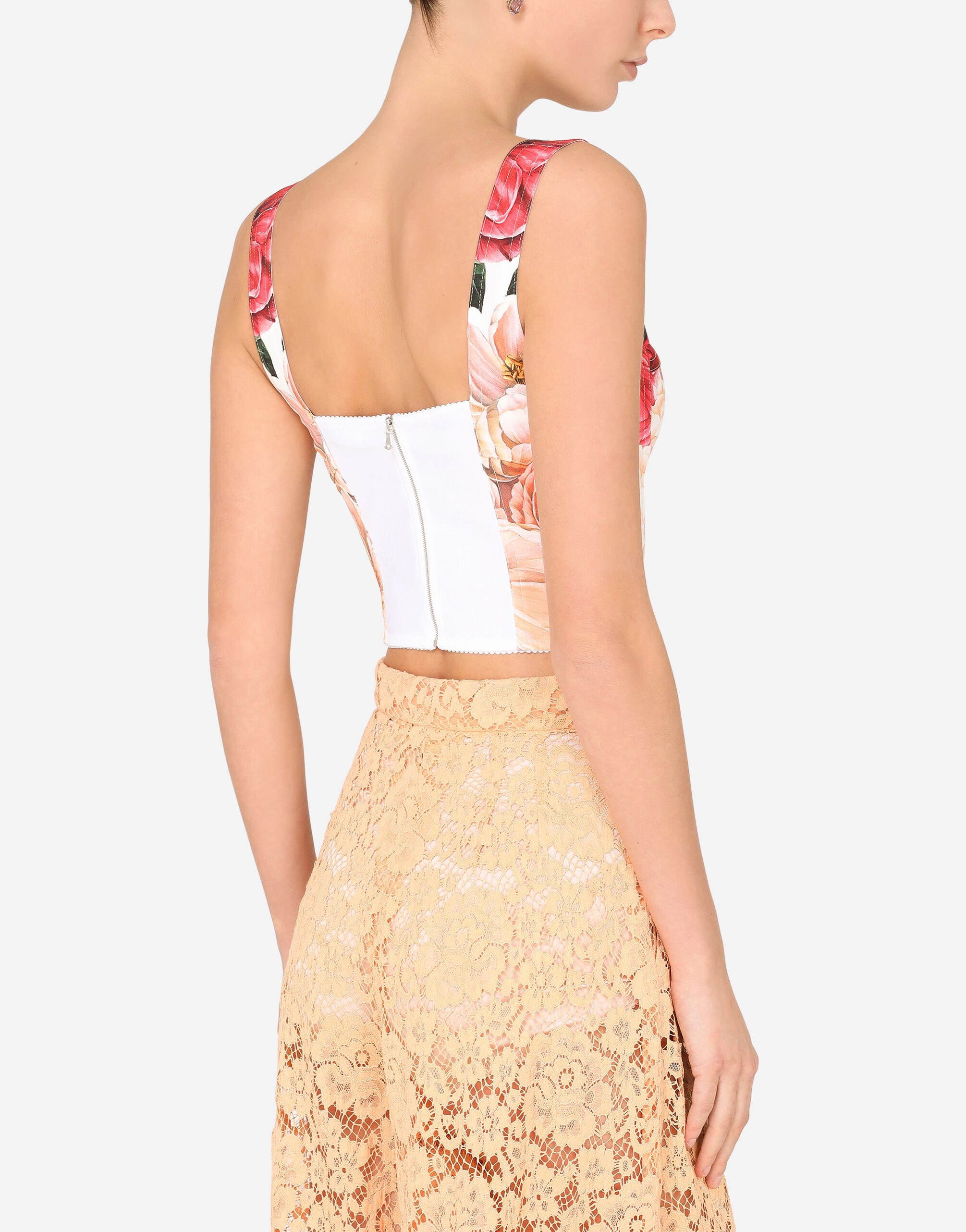 Dolce & Gabbana Dolce & Gabbana Camellia-Print Charmeuse Bustier Top