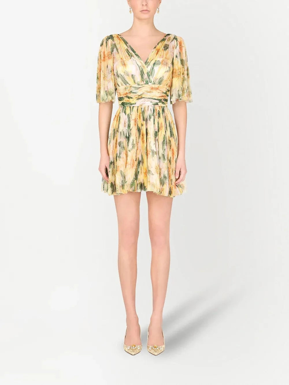 Dolce & Gabbana Camellia-Print Pleated Minidress