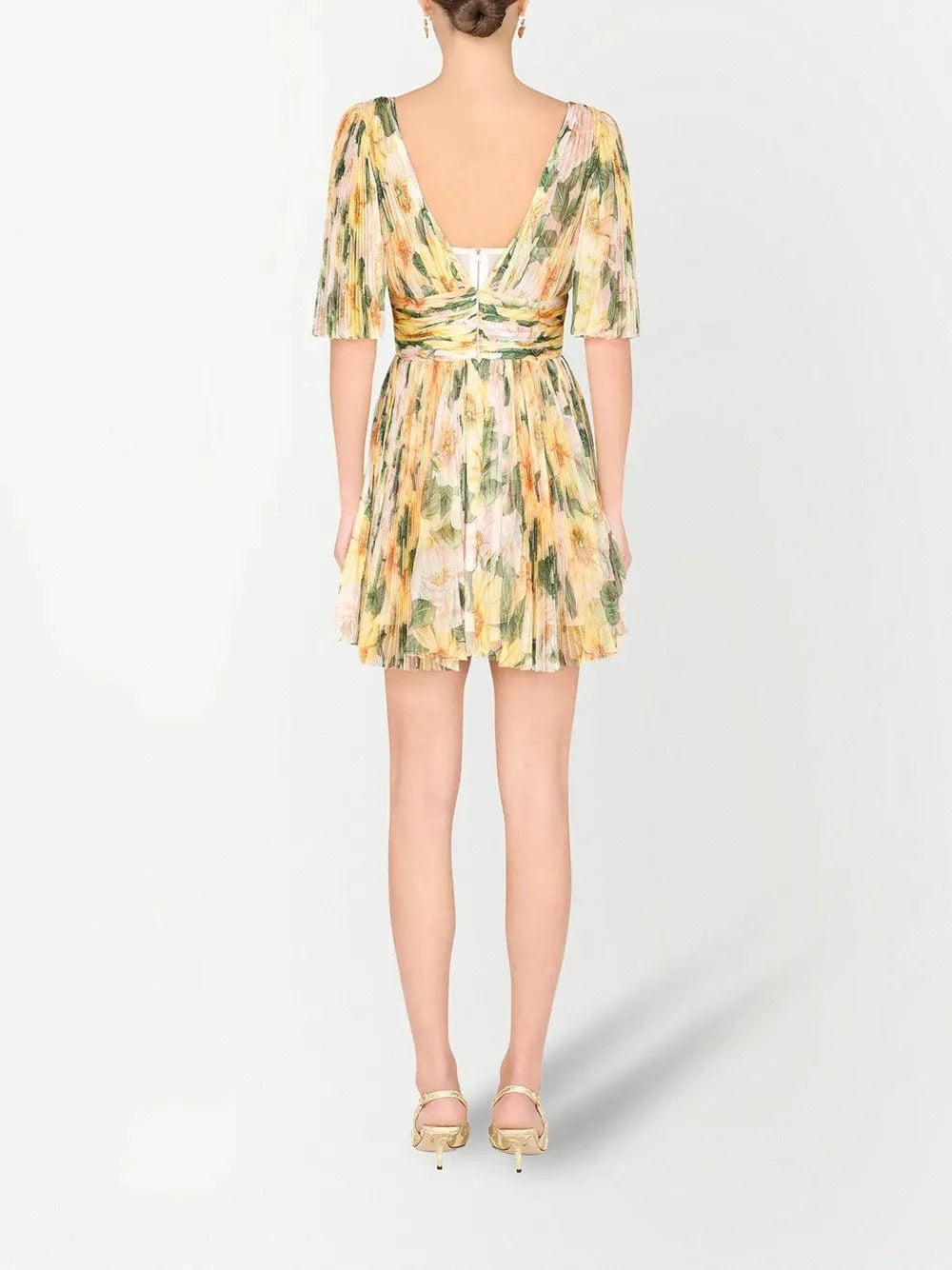 Dolce & Gabbana Camellia-Print Pleated Minidress