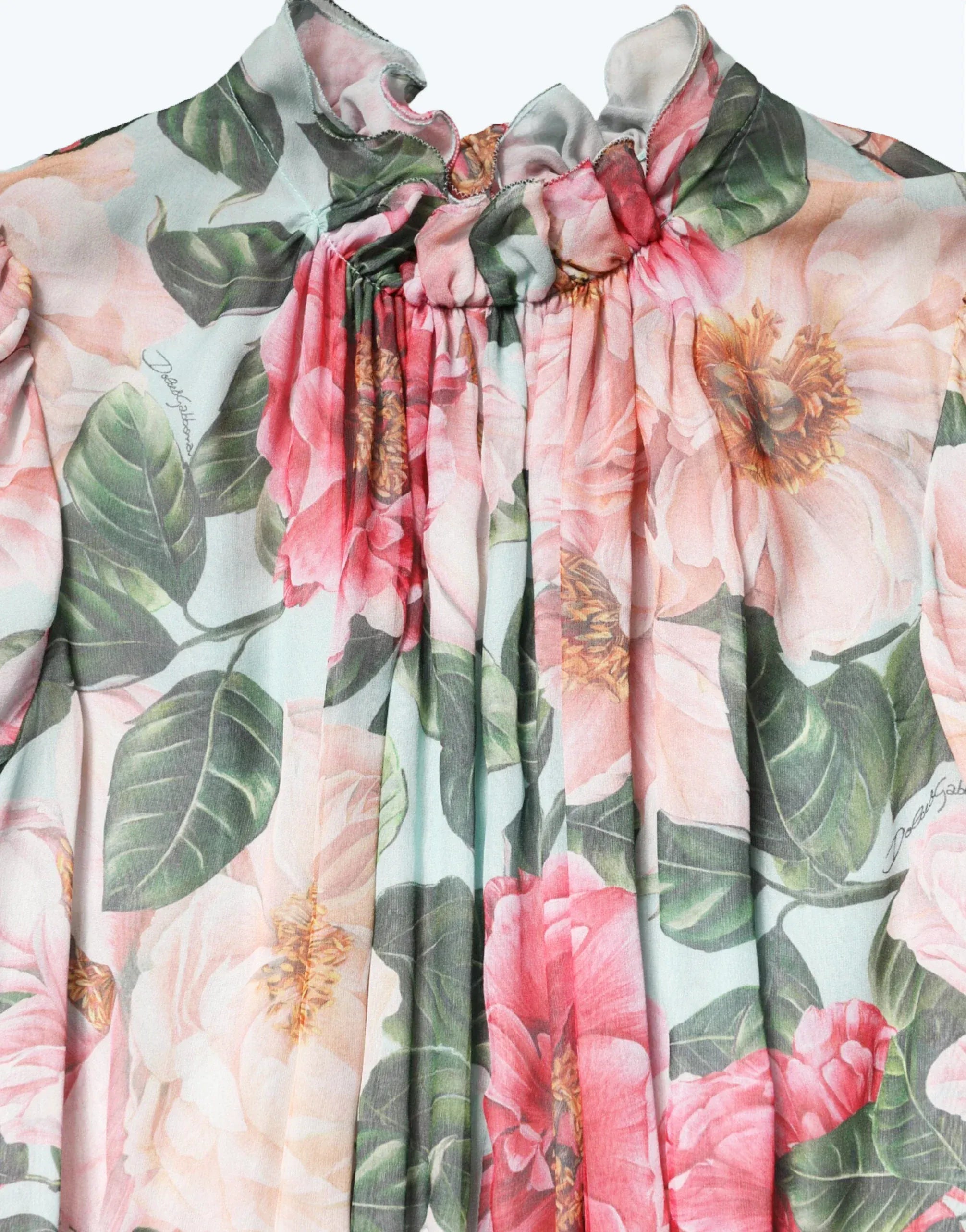 Dolce & Gabbana Camellia-Print Pleated Silk-Chiffon Mini Dress