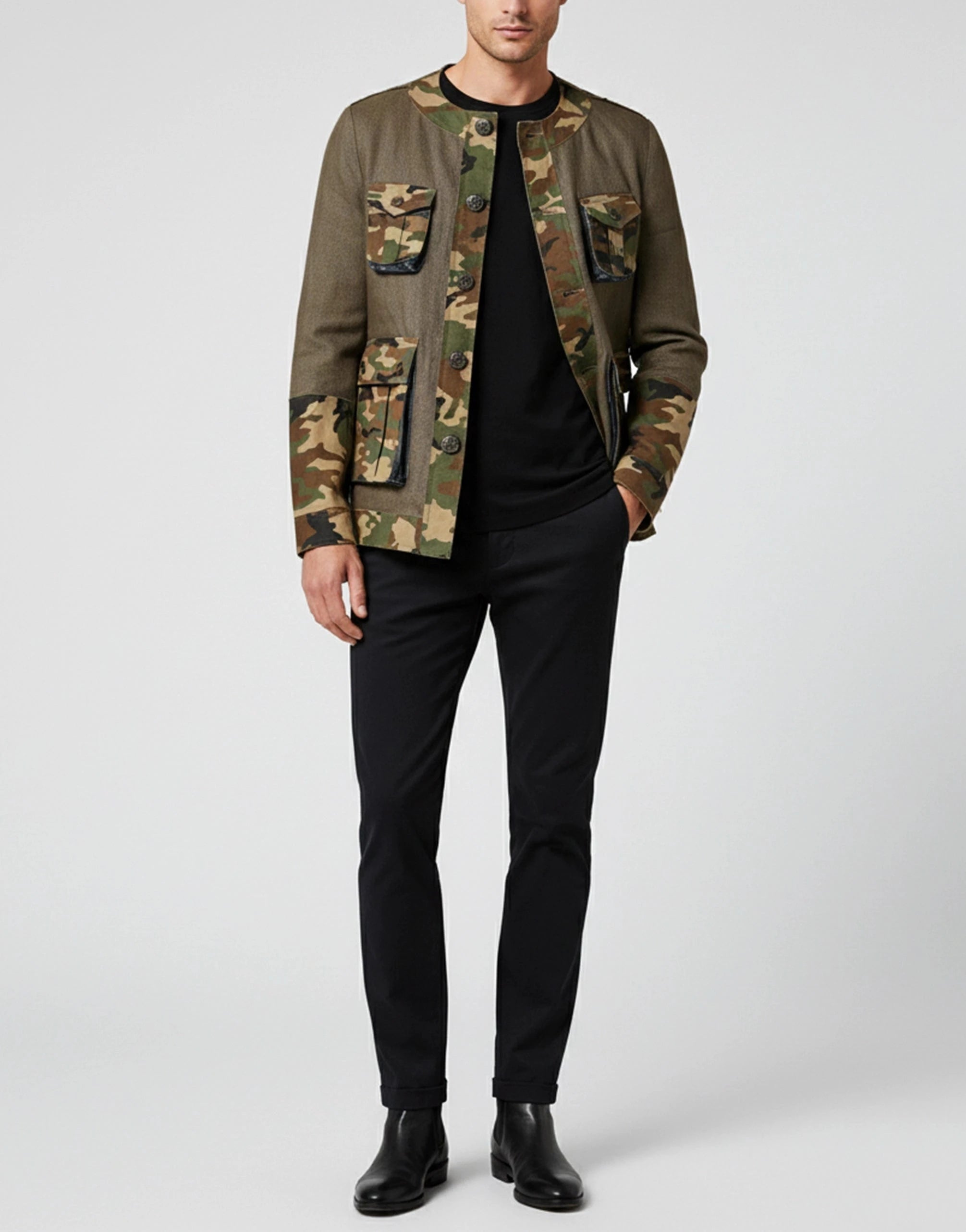 Dolce & Gabbana Camo Print Linen-Blend Jacket